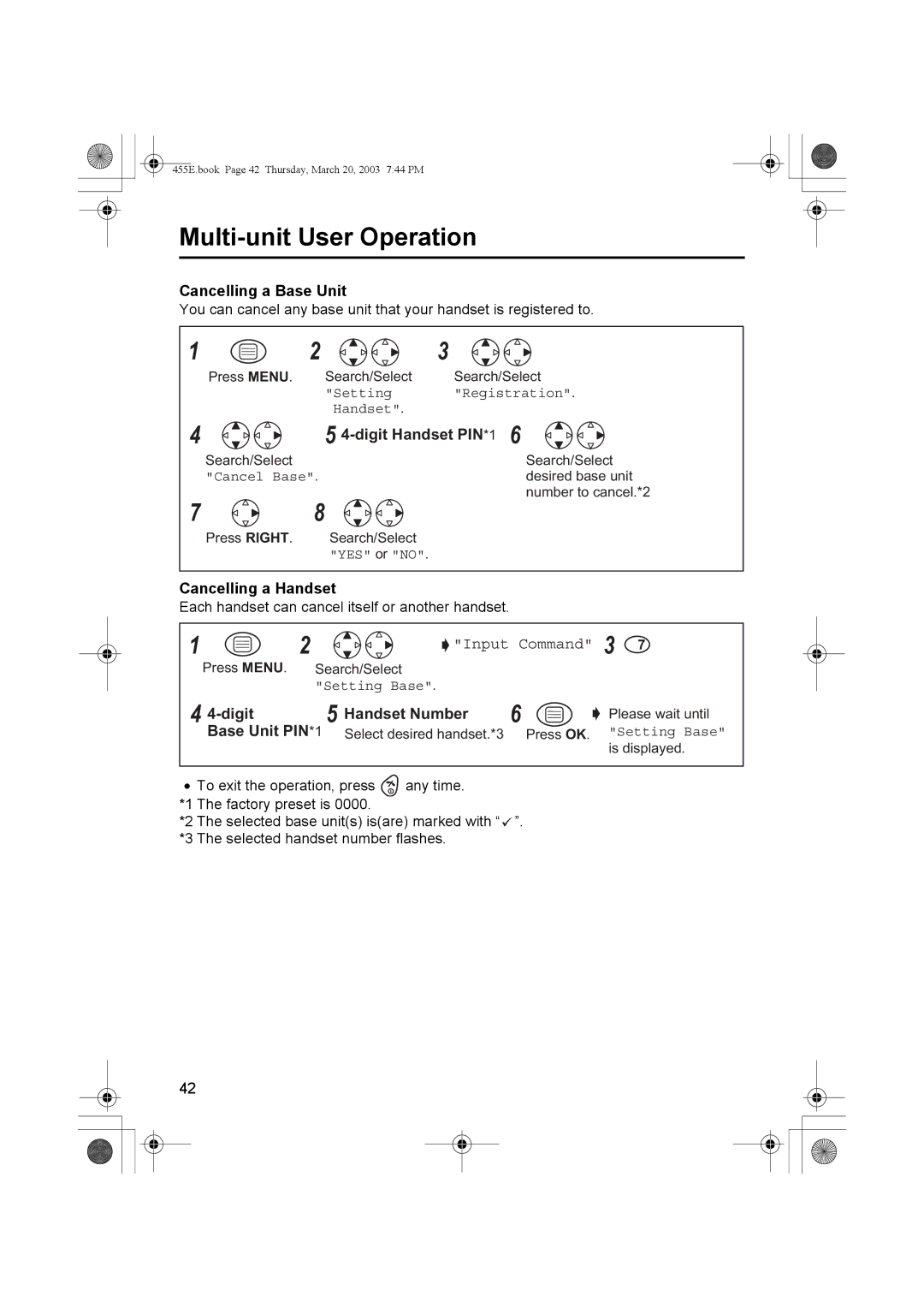 Panasonic KX-TCD455E operating instructions Cancelling a Base Unit, Cancelling a Handset, Digit Handset Number 