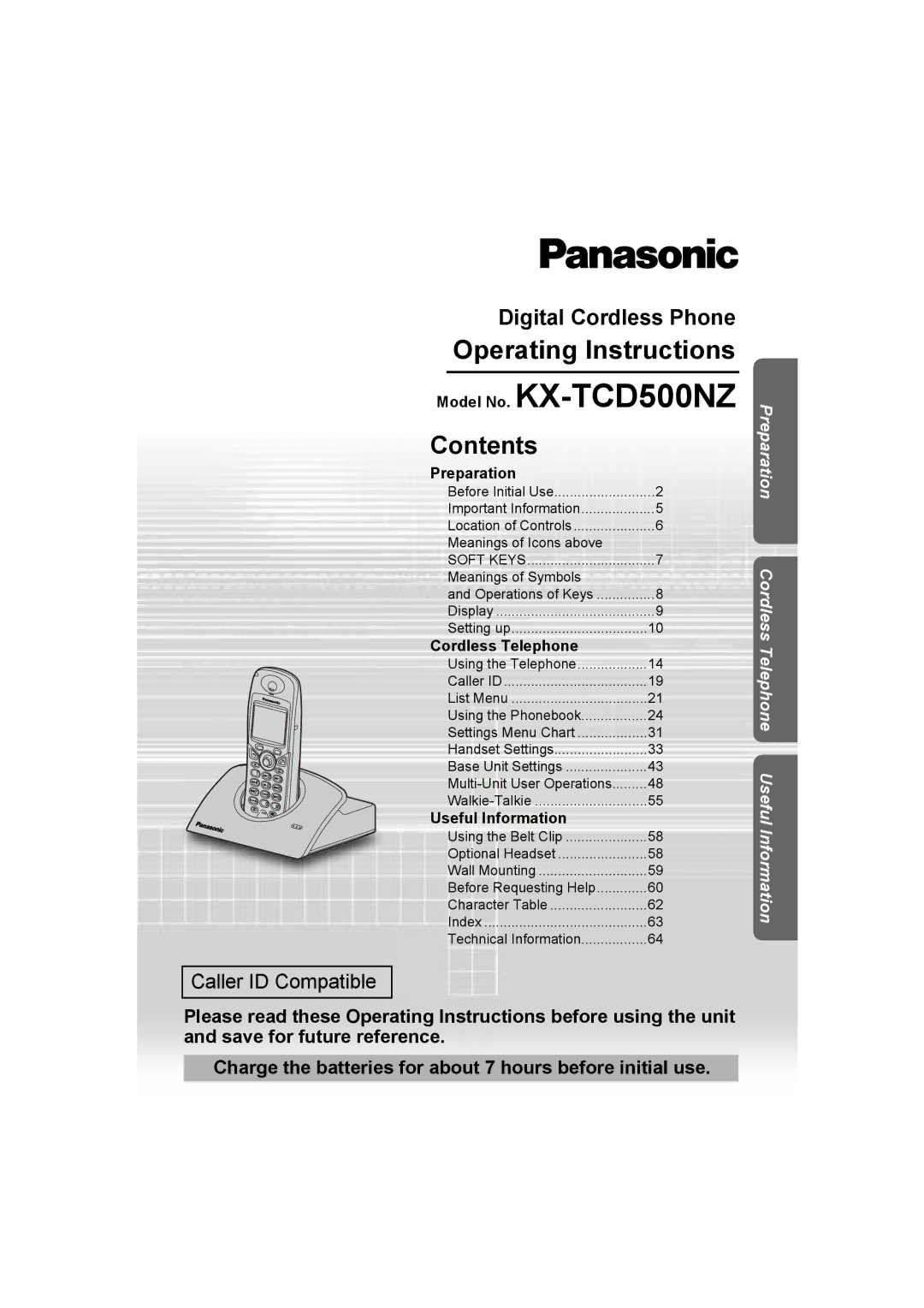 Panasonic operating instructions Model No. KX-TCD500NZ, Contents 