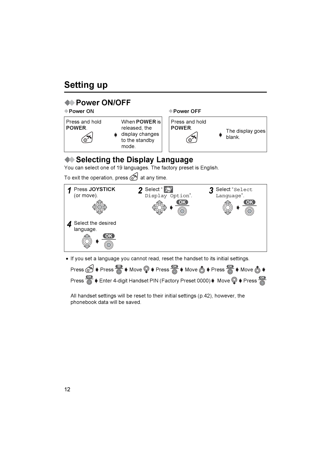 Panasonic KX-TCD500NZ Power ON/OFF, Selecting the Display Language, Power on, Power OFF, Option Language 