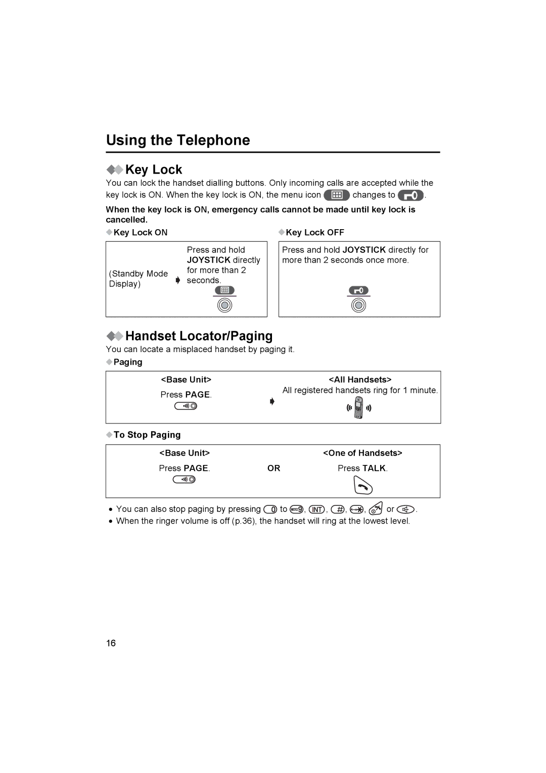 Panasonic KX-TCD500NZ operating instructions Key Lock, Handset Locator/Paging 