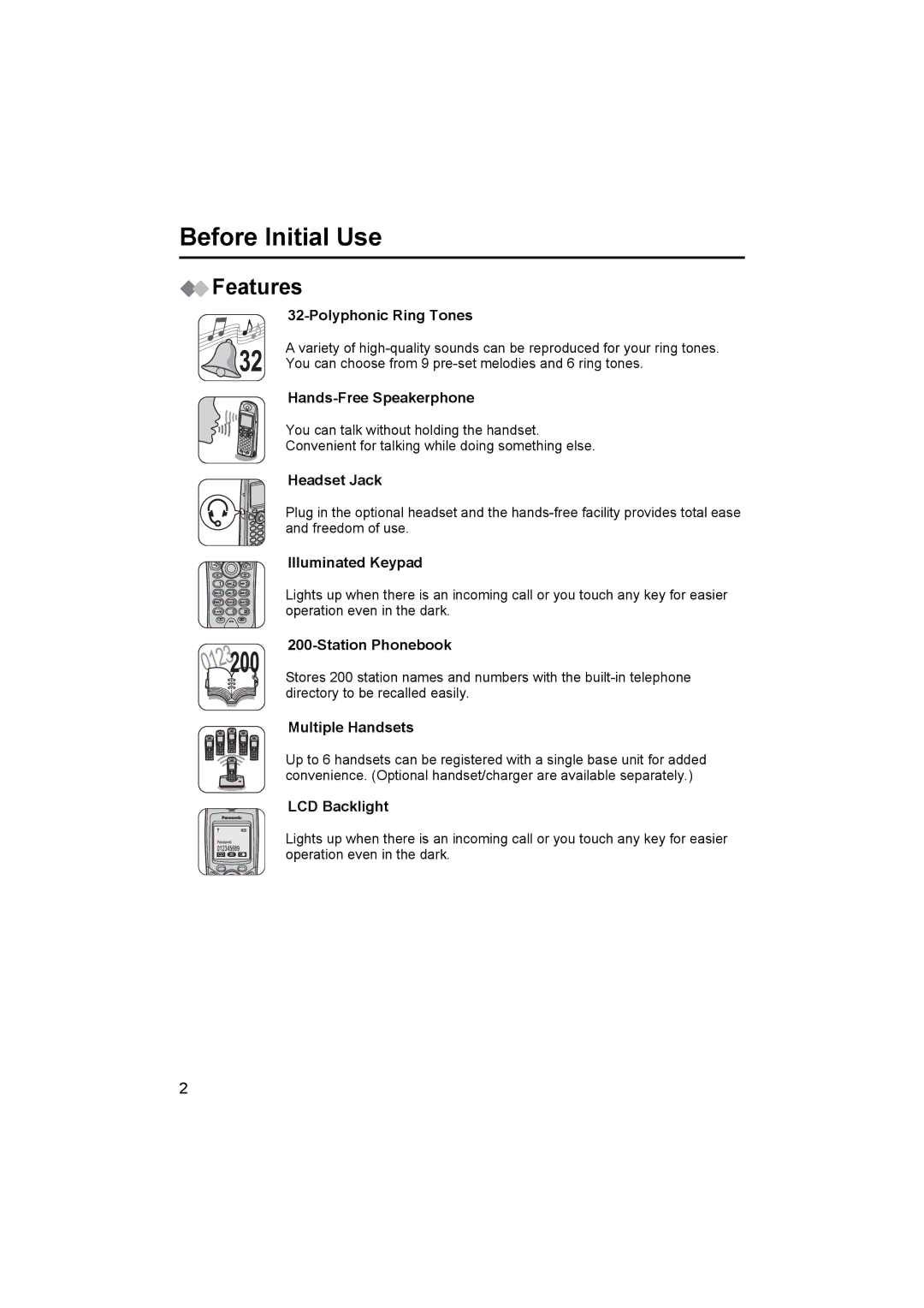 Panasonic KX-TCD500NZ operating instructions Before Initial Use, Features 