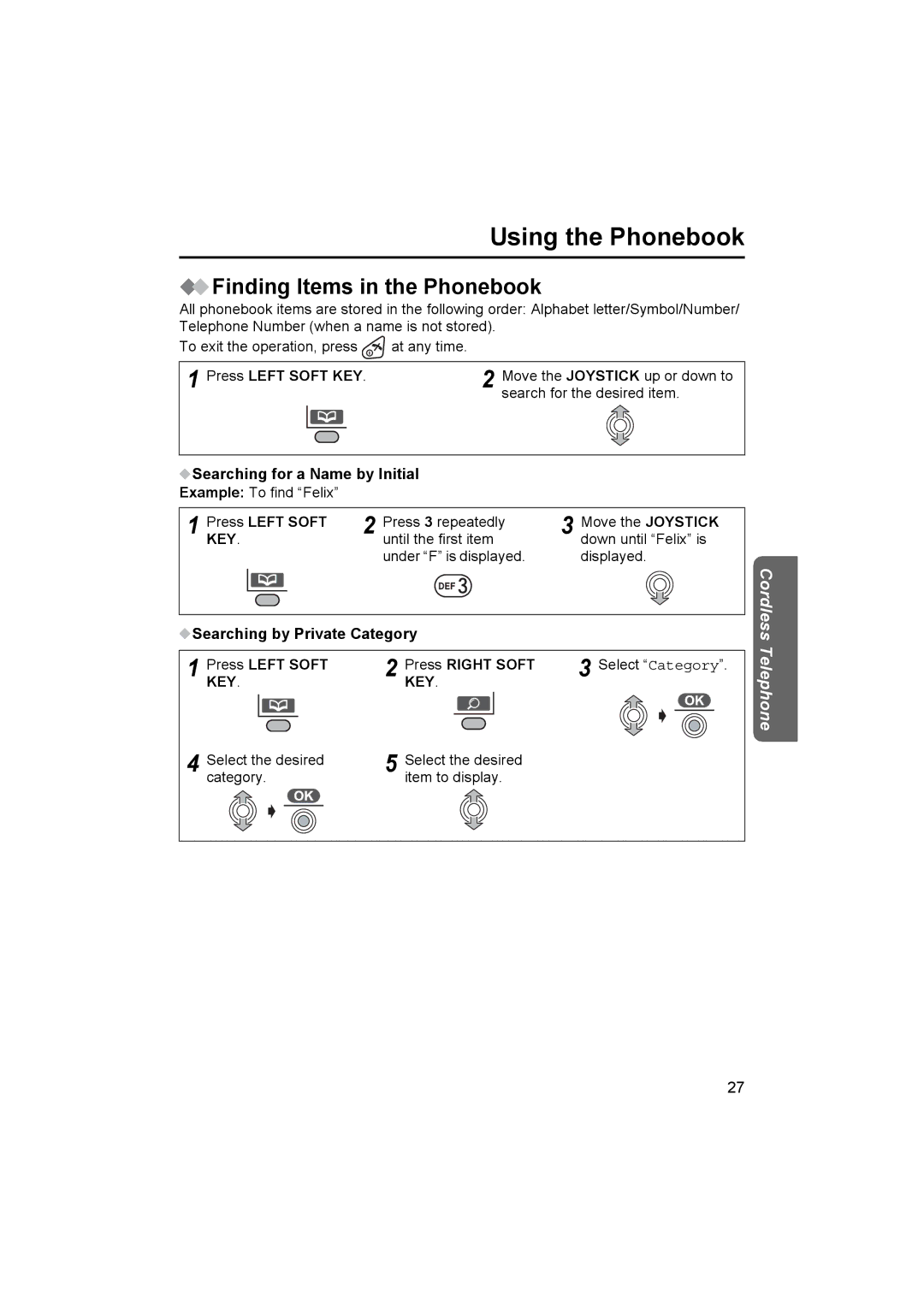 Panasonic KX-TCD500NZ operating instructions Finding Items in the Phonebook, Searching for a Name by Initial 