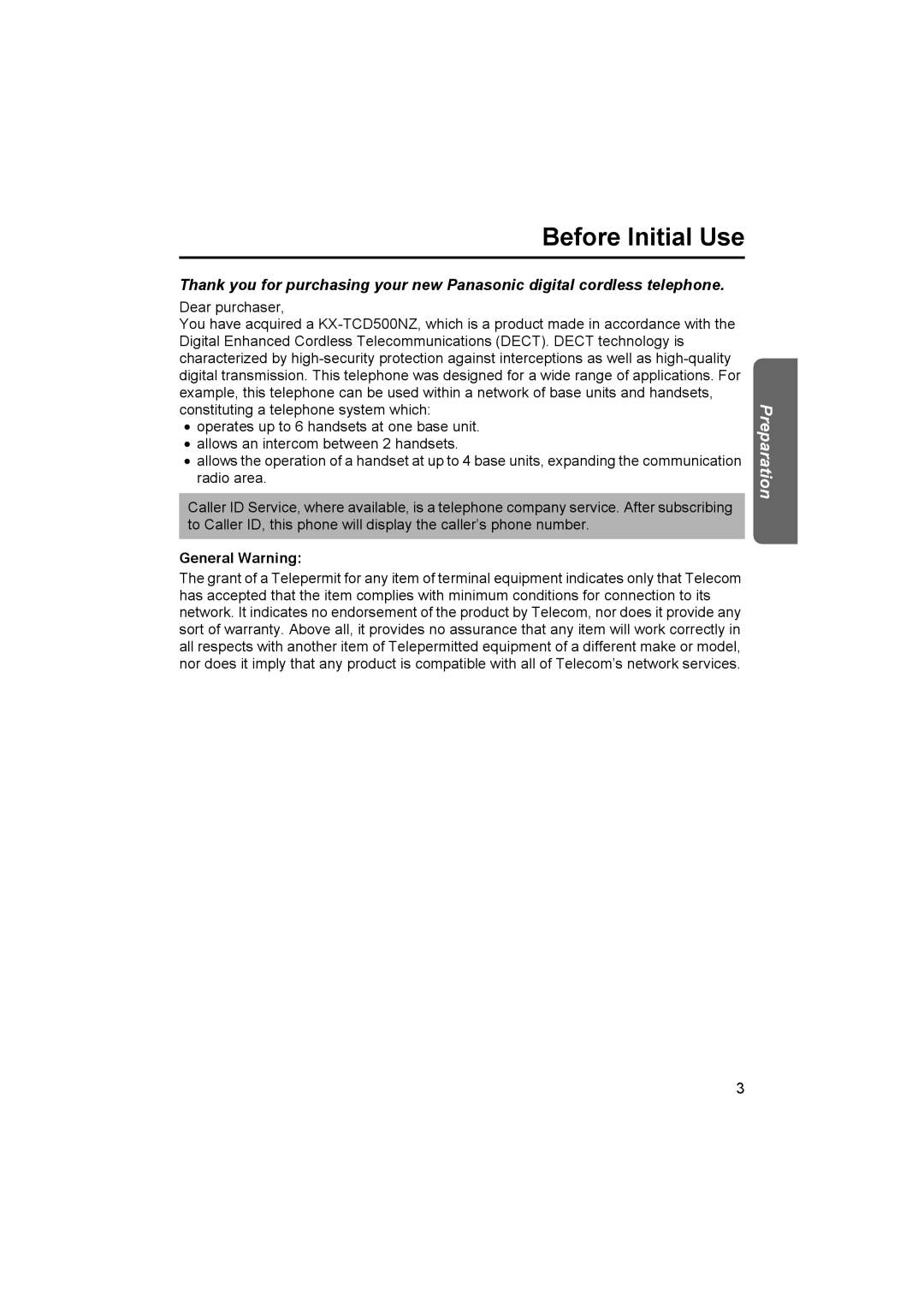 Panasonic KX-TCD500NZ operating instructions General Warning 