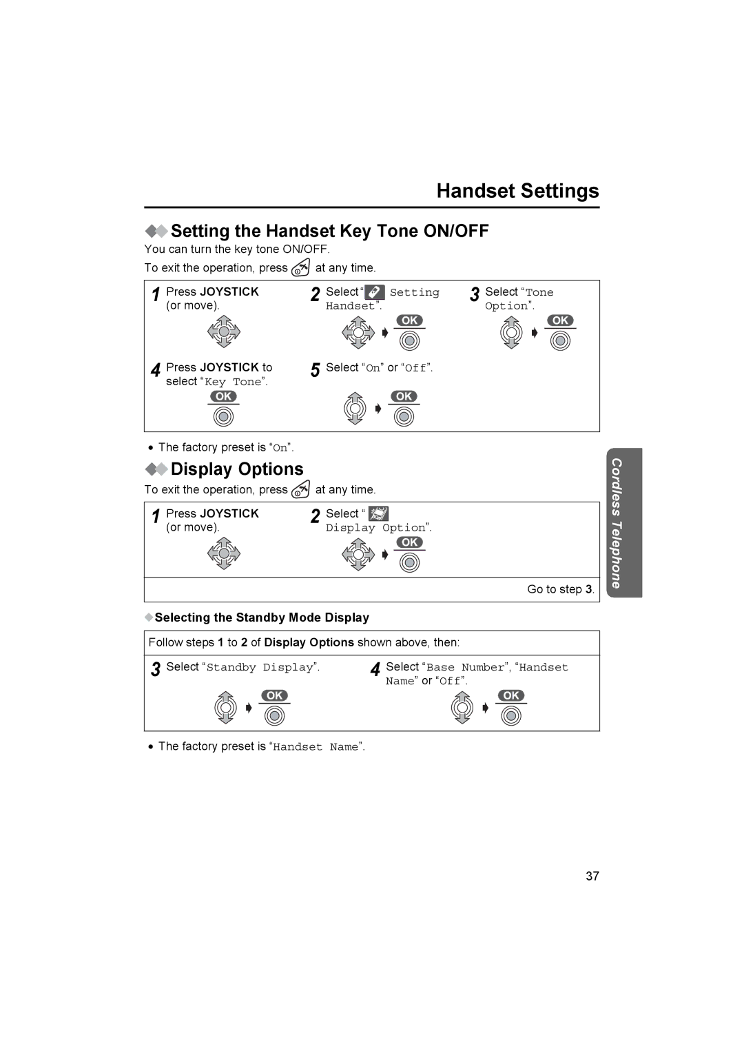 Panasonic KX-TCD500NZ operating instructions Setting the Handset Key Tone ON/OFF, Display Options, Press Joystick to 