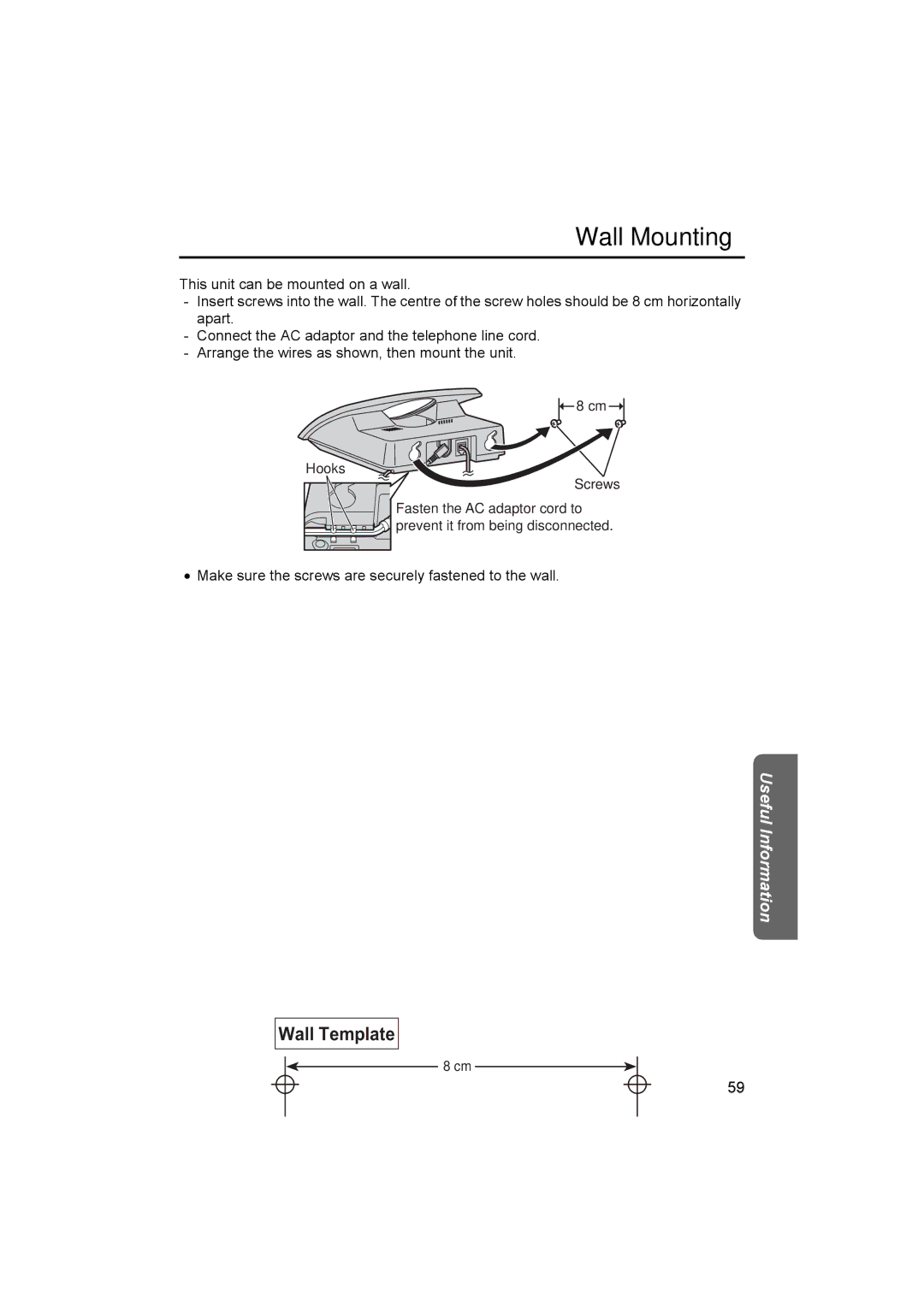 Panasonic KX-TCD500NZ operating instructions Wall Mounting 