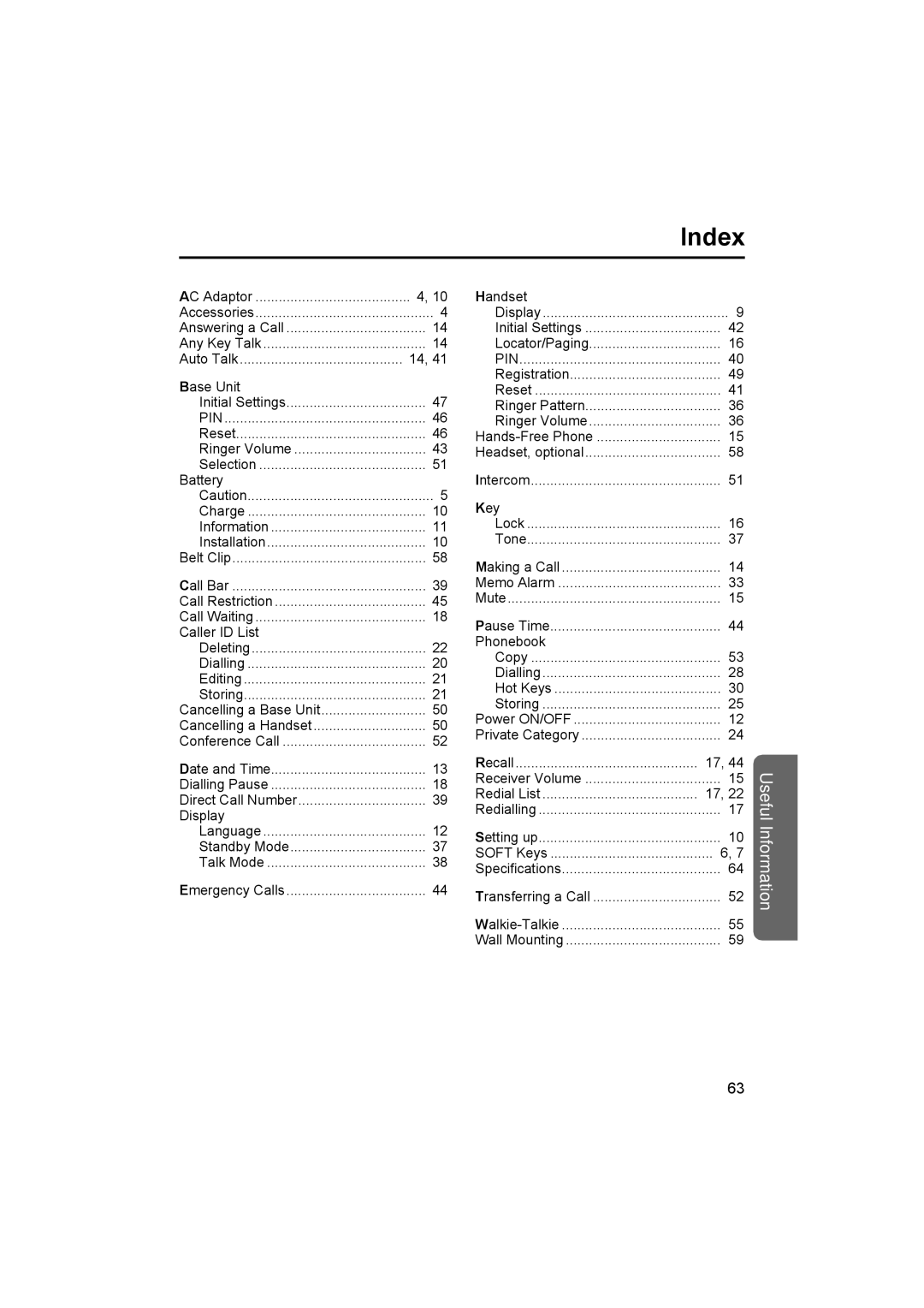 Panasonic KX-TCD500NZ operating instructions Index, Pin 