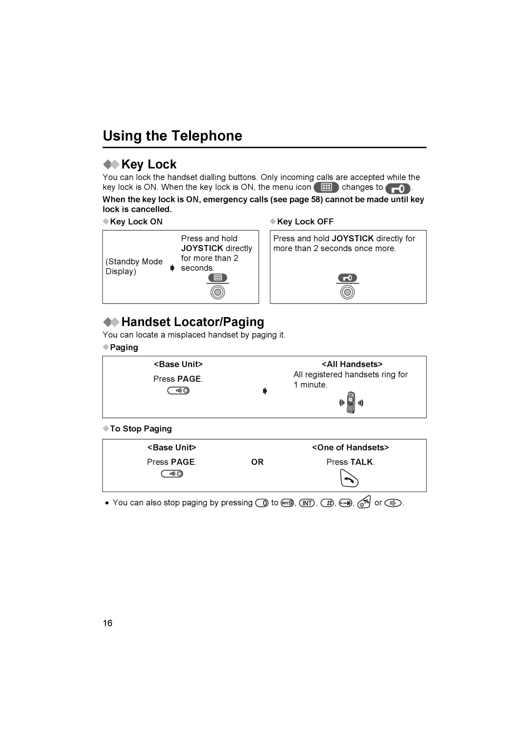 Panasonic KX-TCD505E operating instructions Key Lock, Handset Locator/Paging 