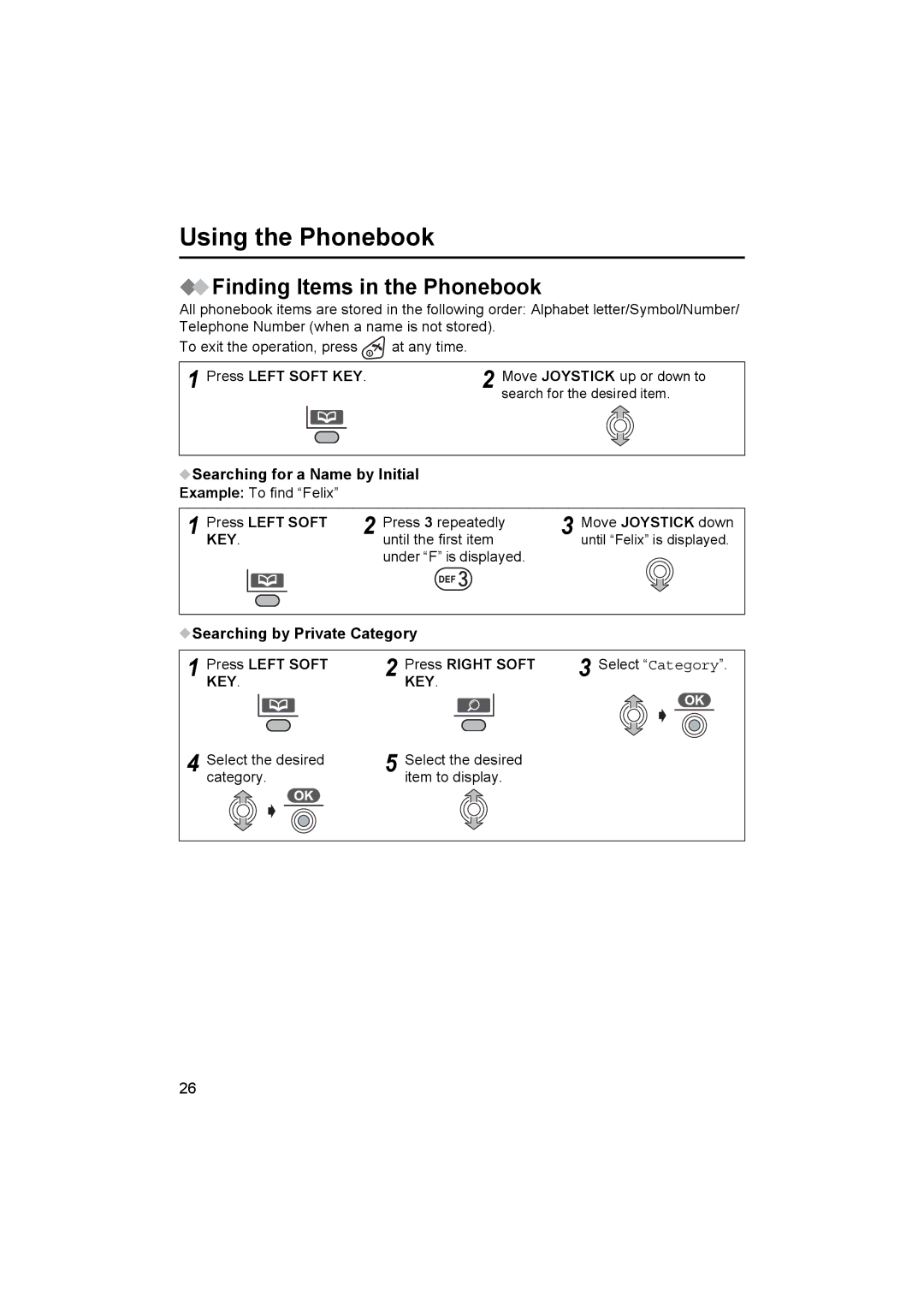 Panasonic KX-TCD505E operating instructions Finding Items in the Phonebook, Searching for a Name by Initial 