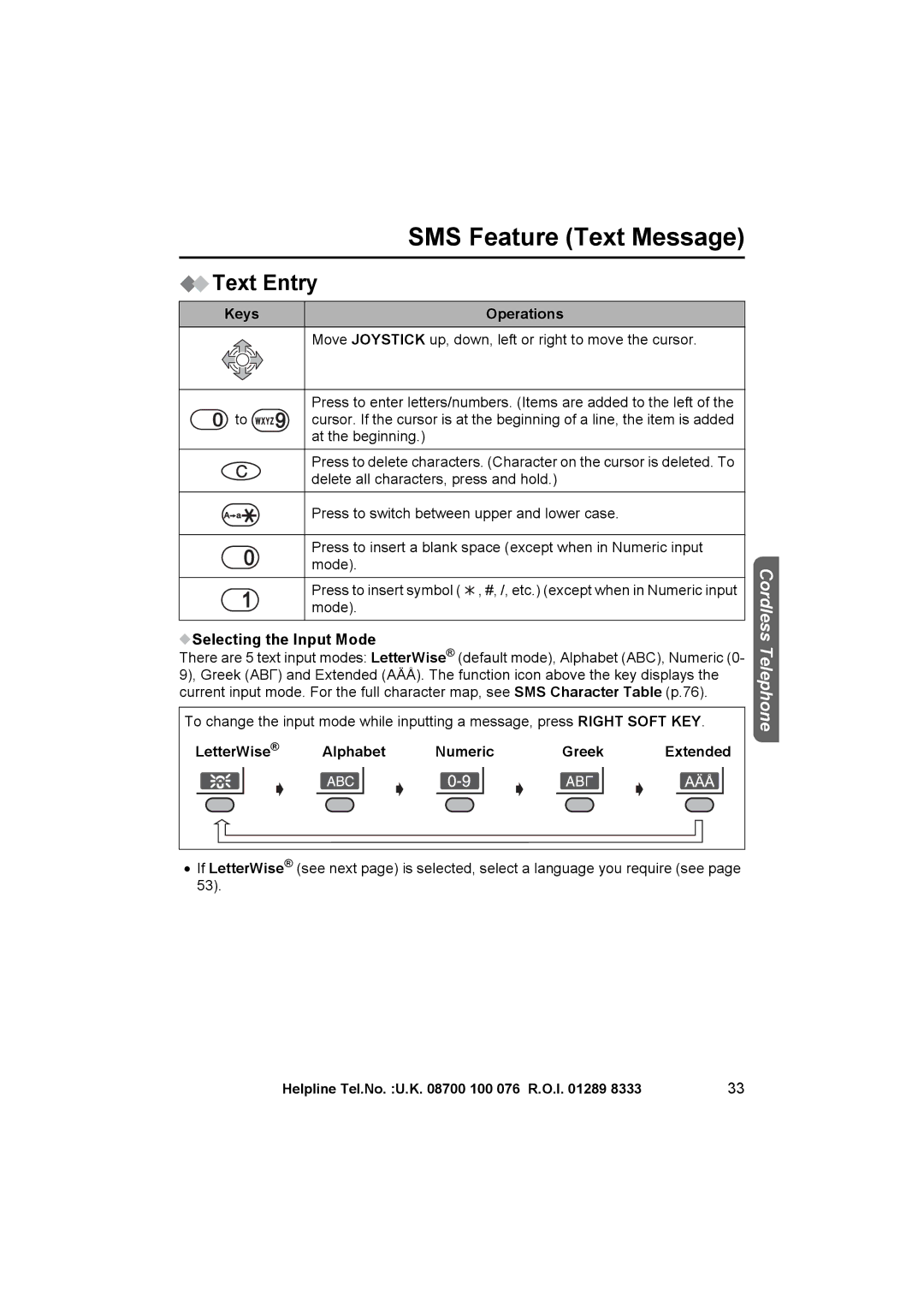 Panasonic KX-TCD505E operating instructions Text Entry, LetterWise Alphabet Numeric 