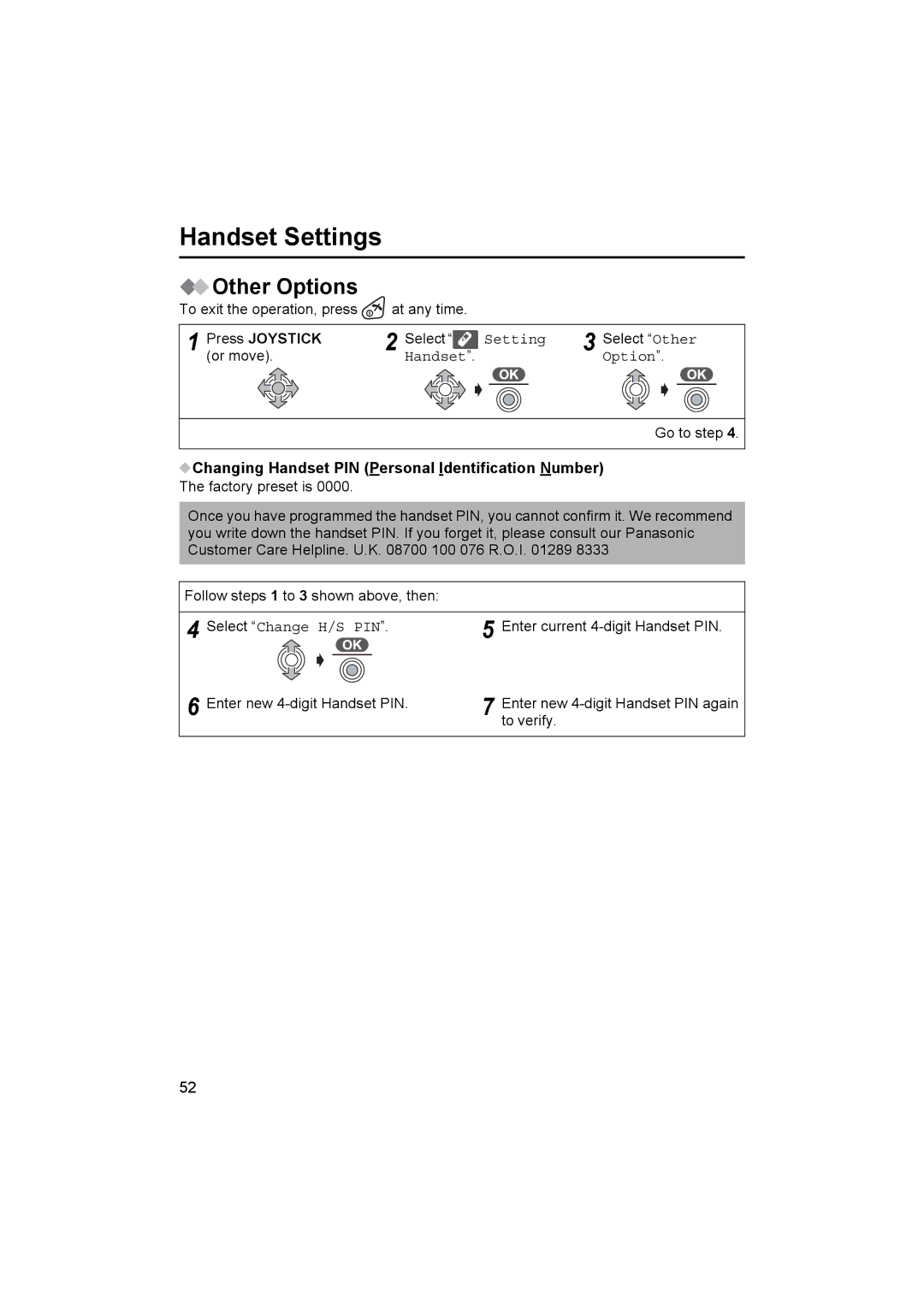 Panasonic KX-TCD505E Other Options, Changing Handset PIN Personal Identification Number, Select Change H/S PIN 