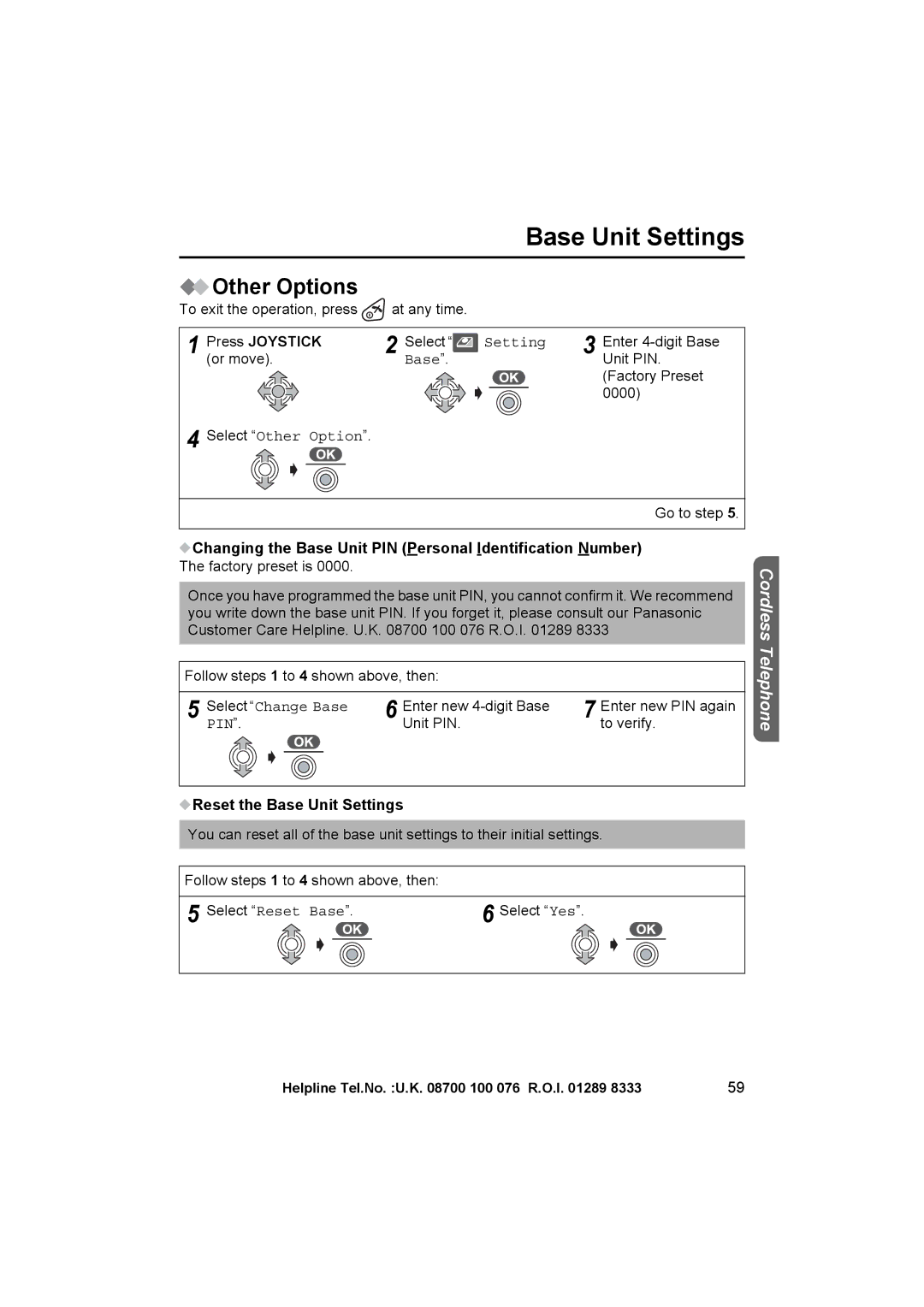 Panasonic KX-TCD505E Changing the Base Unit PIN Personal Identification Number, Select Change Base, Pin 