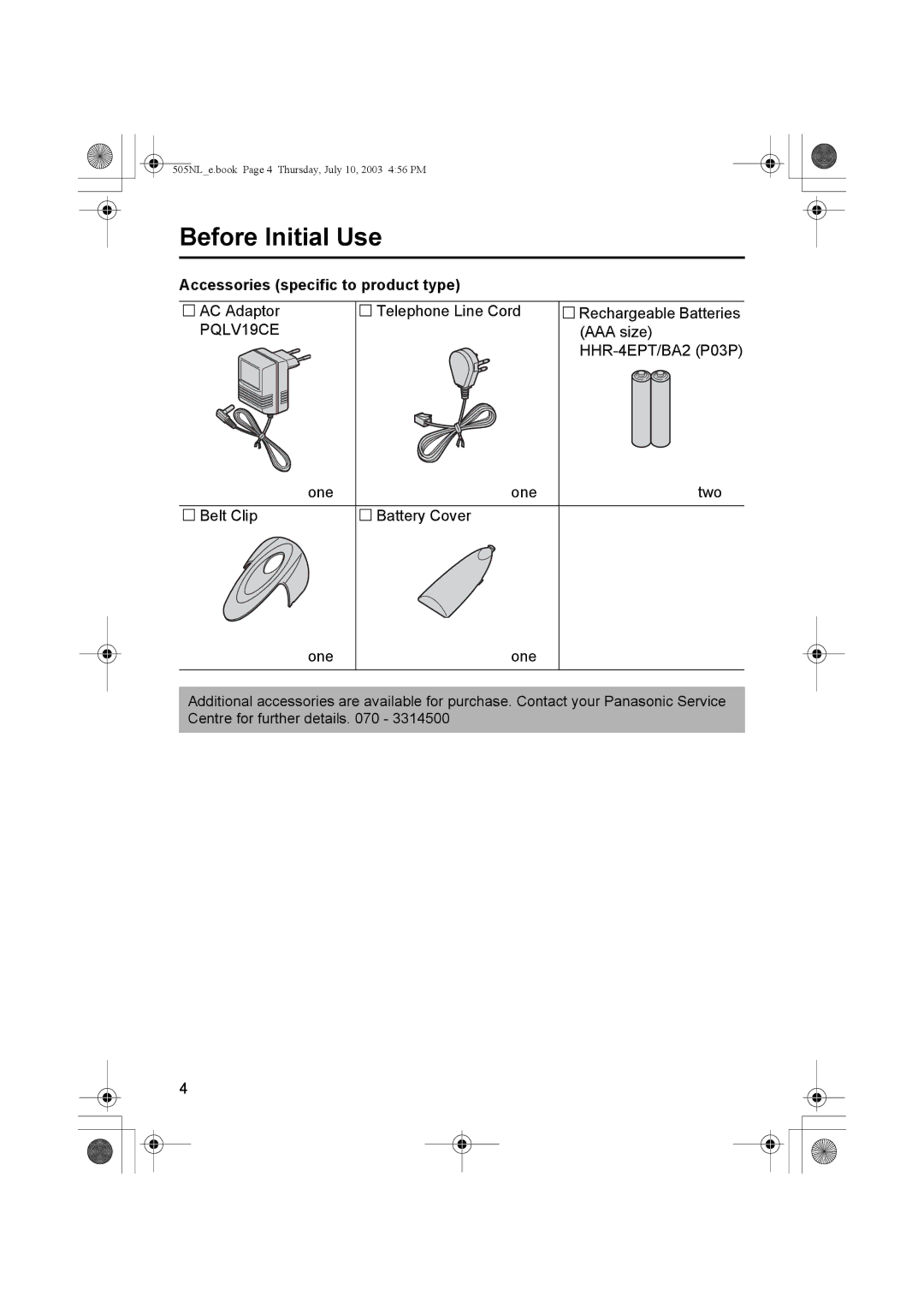 Panasonic KX-TCD505NL operating instructions Accessories specific to product type 