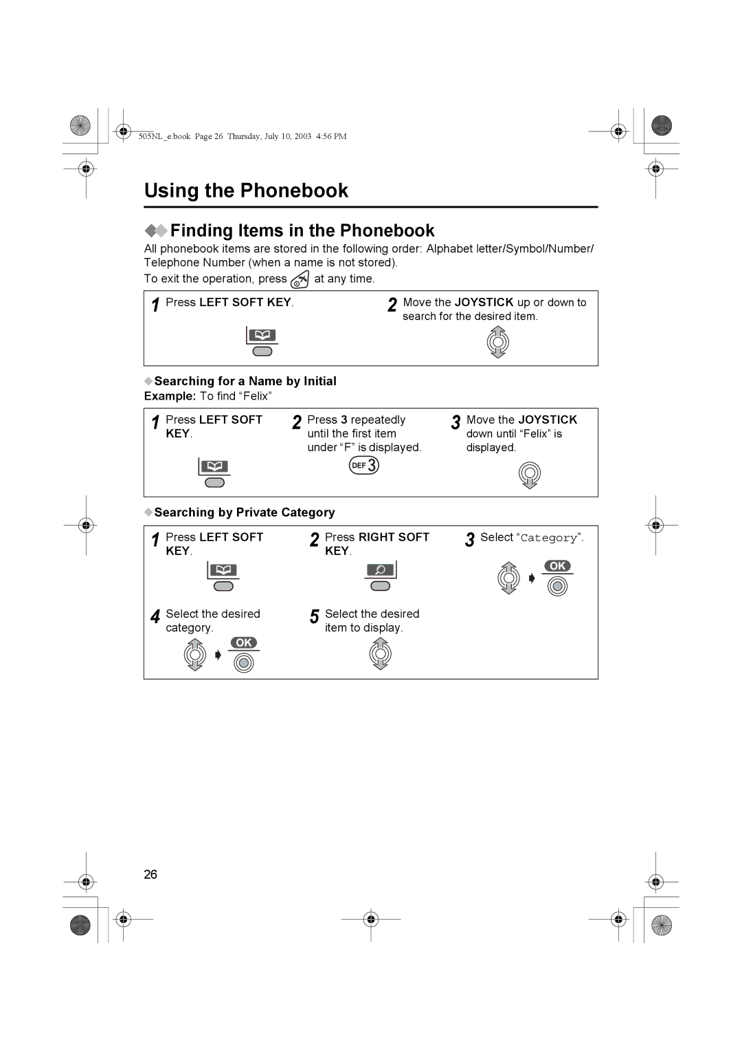 Panasonic KX-TCD505NL operating instructions Finding Items in the Phonebook, Searching for a Name by Initial 