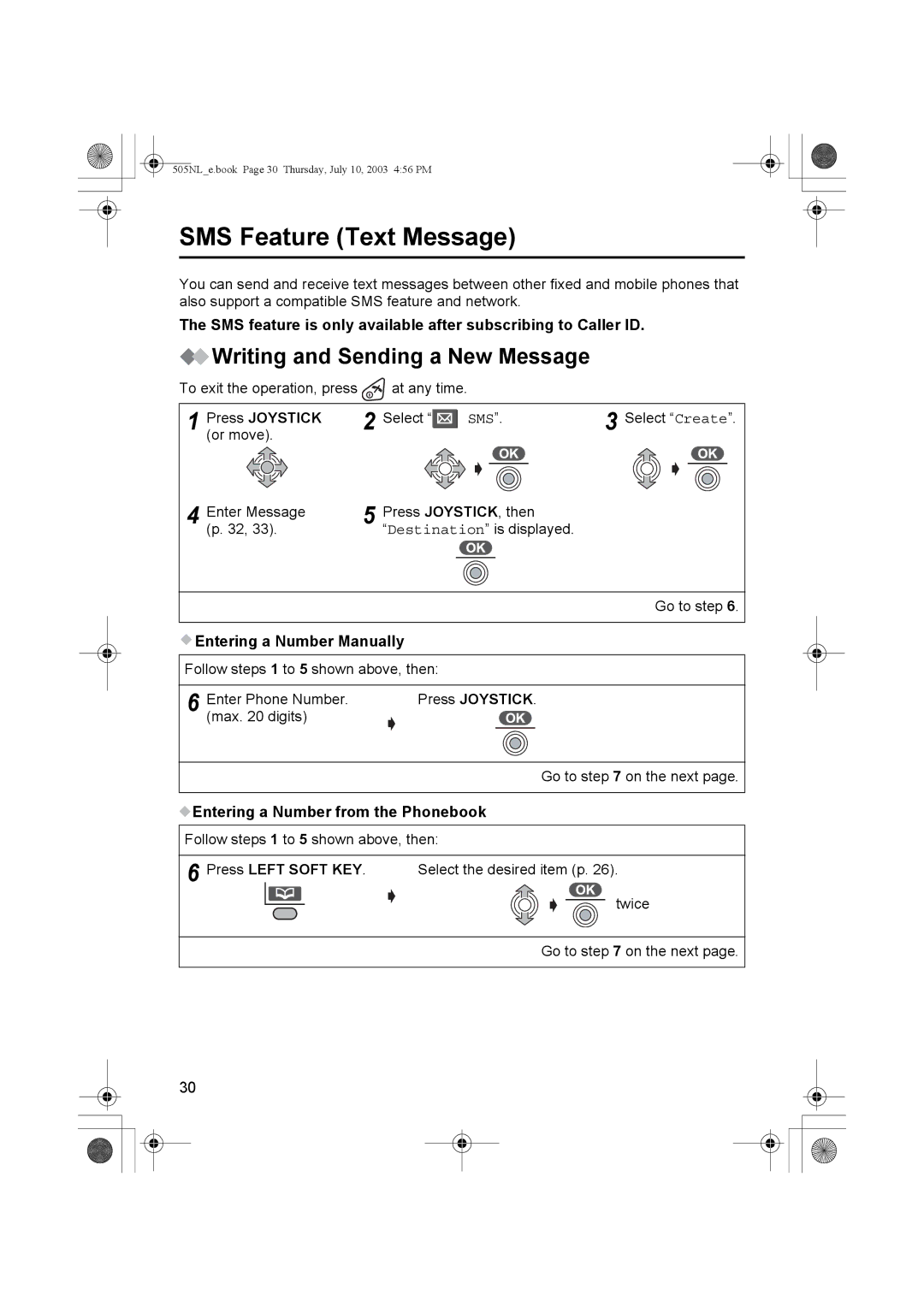 Panasonic KX-TCD505NL SMS Feature Text Message, Writing and Sending a New Message, Sms, Entering a Number Manually 