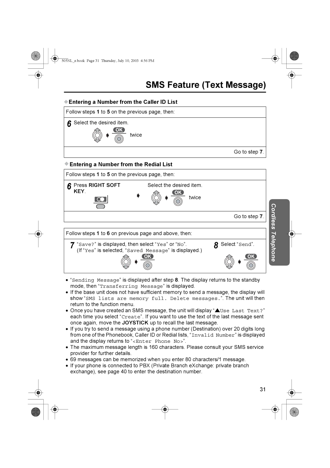 Panasonic KX-TCD505NL Entering a Number from the Caller ID List, Entering a Number from the Redial List 