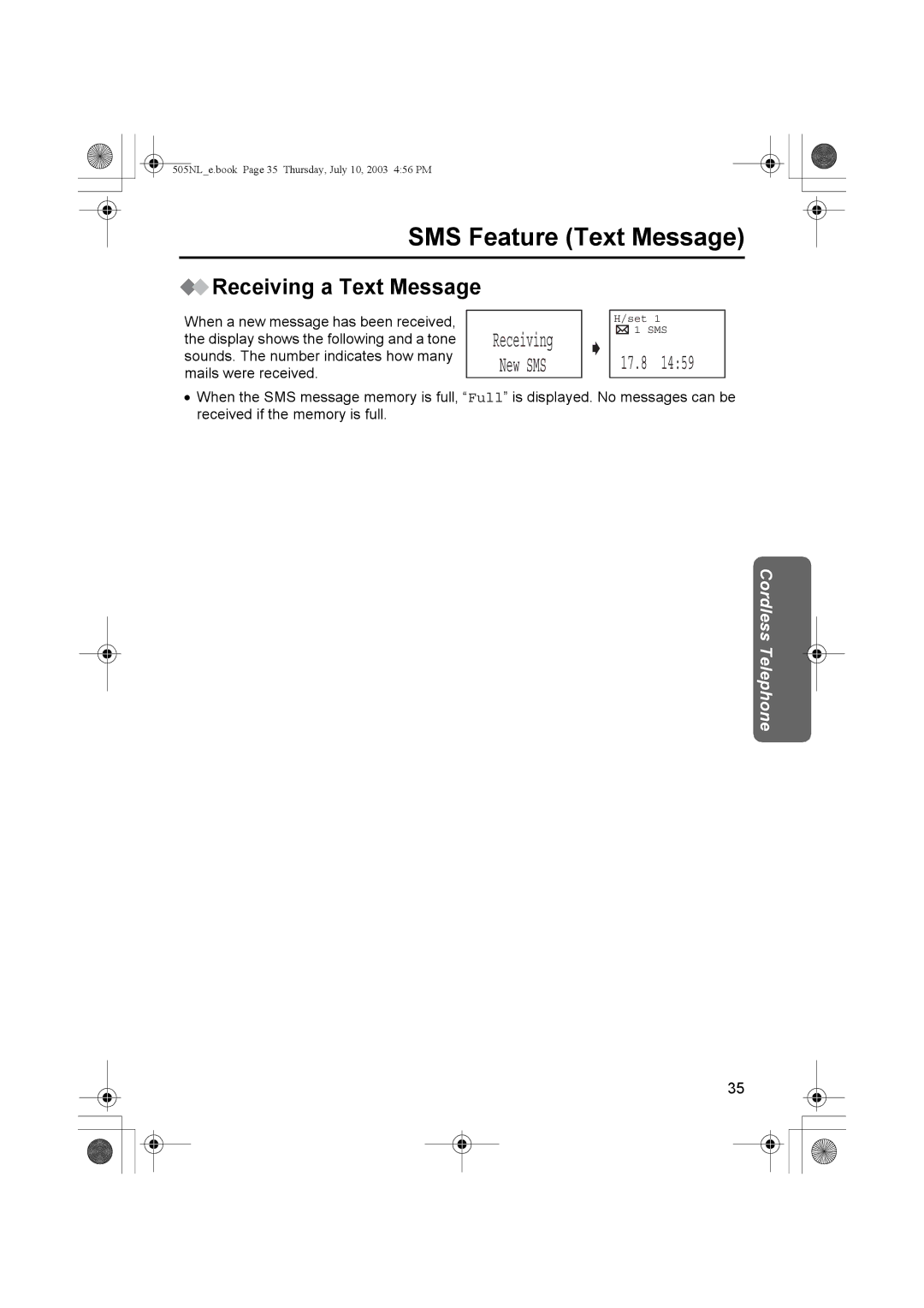 Panasonic KX-TCD505NL operating instructions Receiving a Text Message, 17.8 