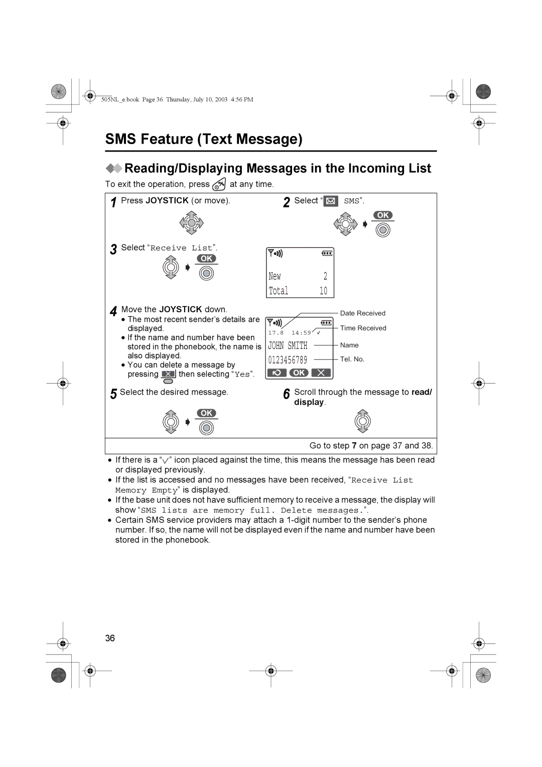 Panasonic KX-TCD505NL operating instructions Reading/Displaying Messages in the Incoming List, Select Receive List 