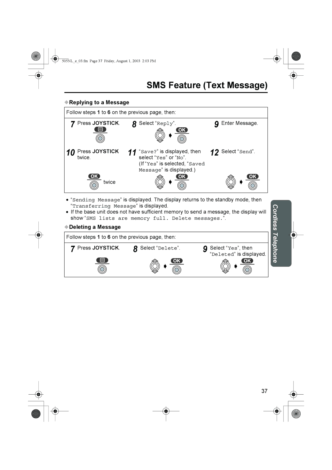 Panasonic KX-TCD505NL operating instructions Replying to a Message, Press Joystick 