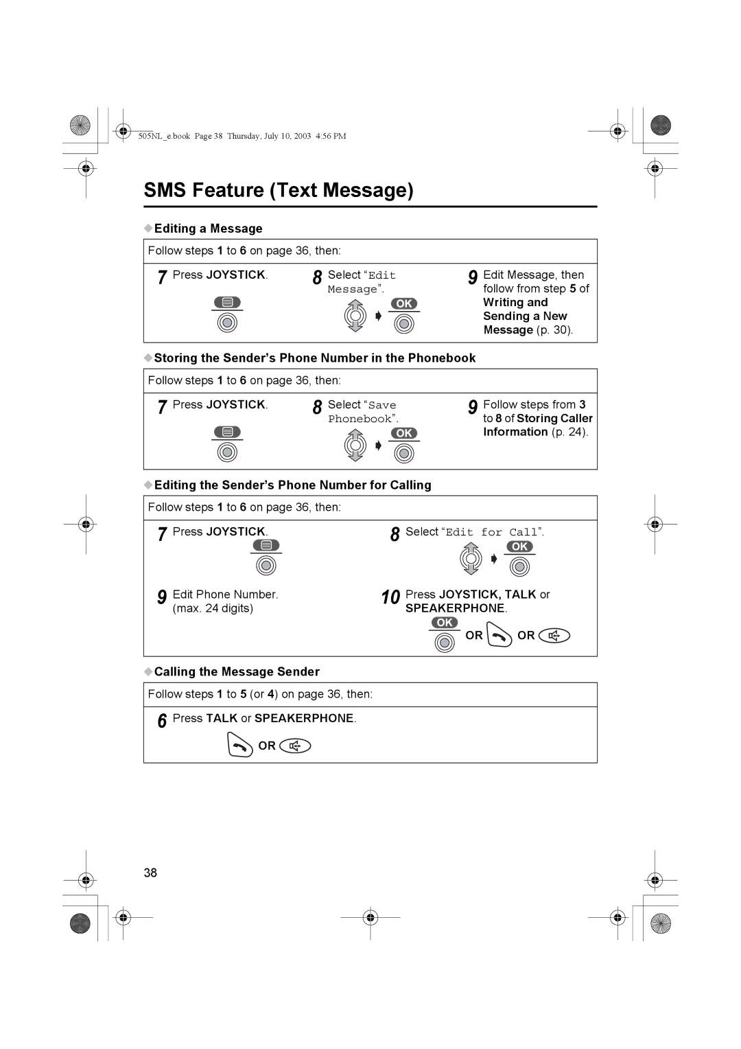 Panasonic KX-TCD505NL Information p, Editing the Sender’s Phone Number for Calling, Press JOYSTICK, Talk or 