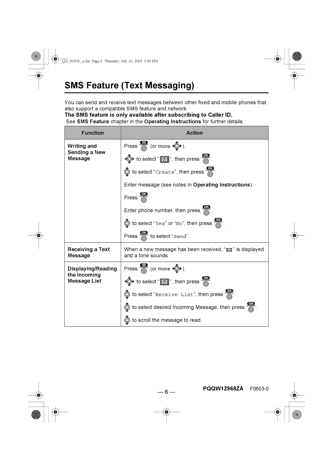 Panasonic KX-TCD505NL operating instructions SMS Feature Text Messaging 