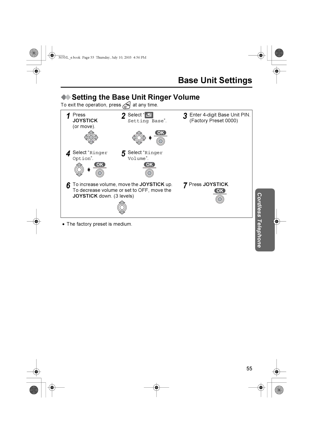 Panasonic KX-TCD505NL operating instructions Base Unit Settings, Setting the Base Unit Ringer Volume 