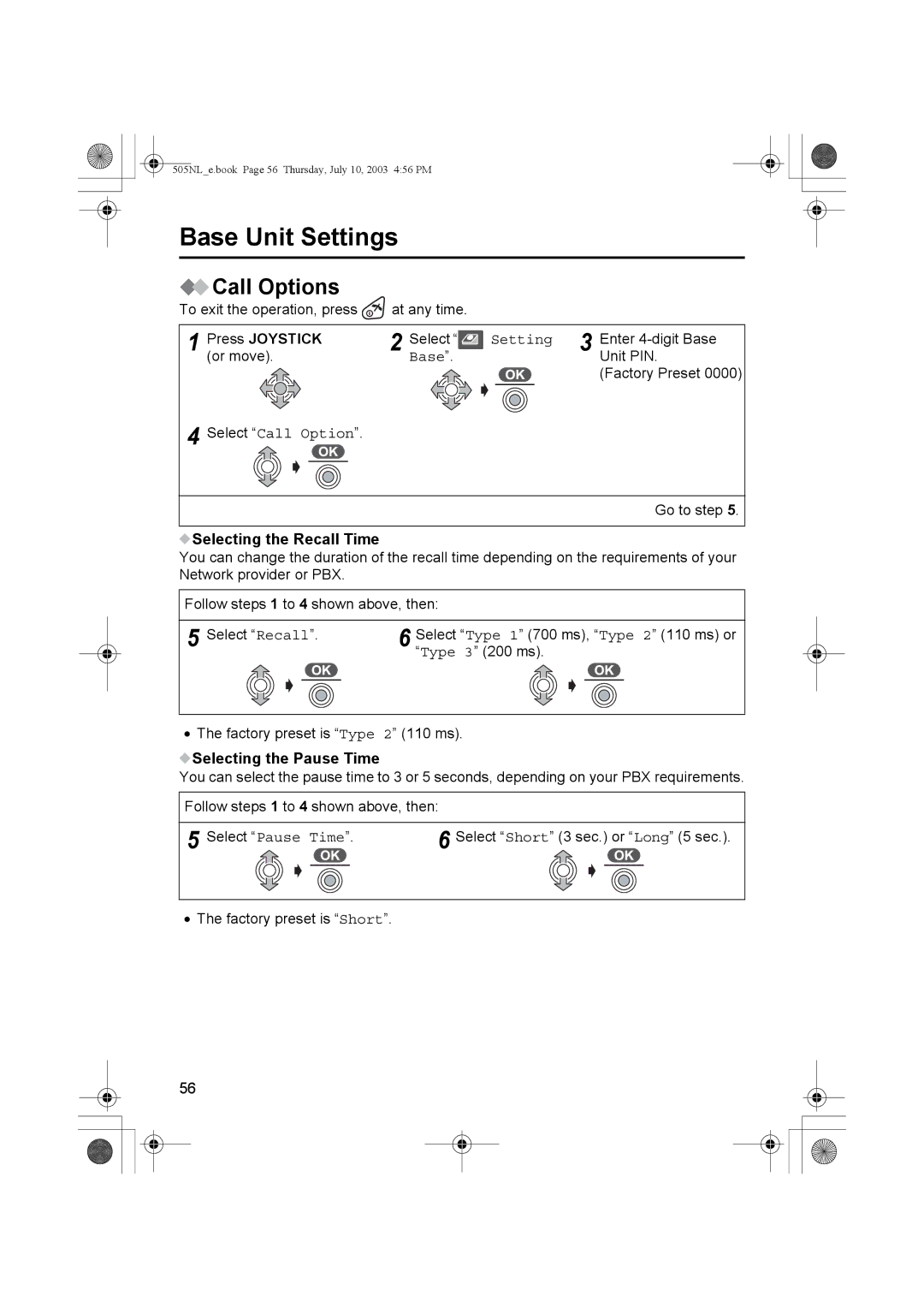 Panasonic KX-TCD505NL operating instructions Select Call Option, Selecting the Recall Time, Selecting the Pause Time 