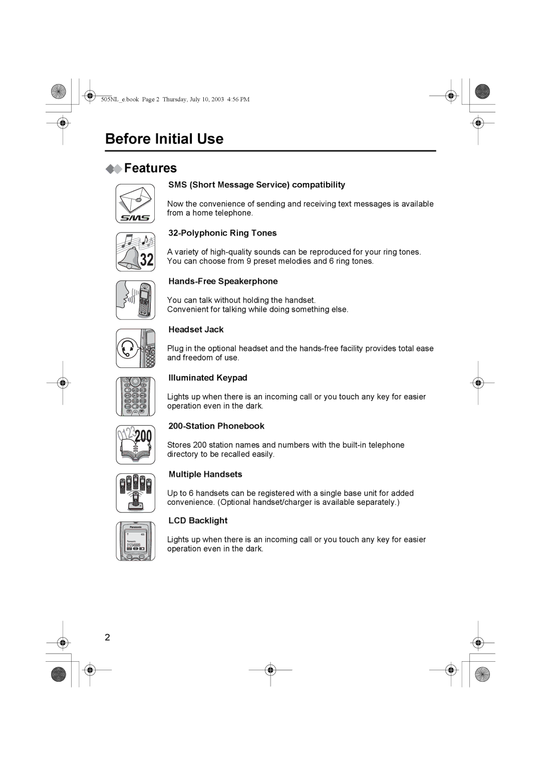 Panasonic KX-TCD505NL operating instructions Features 