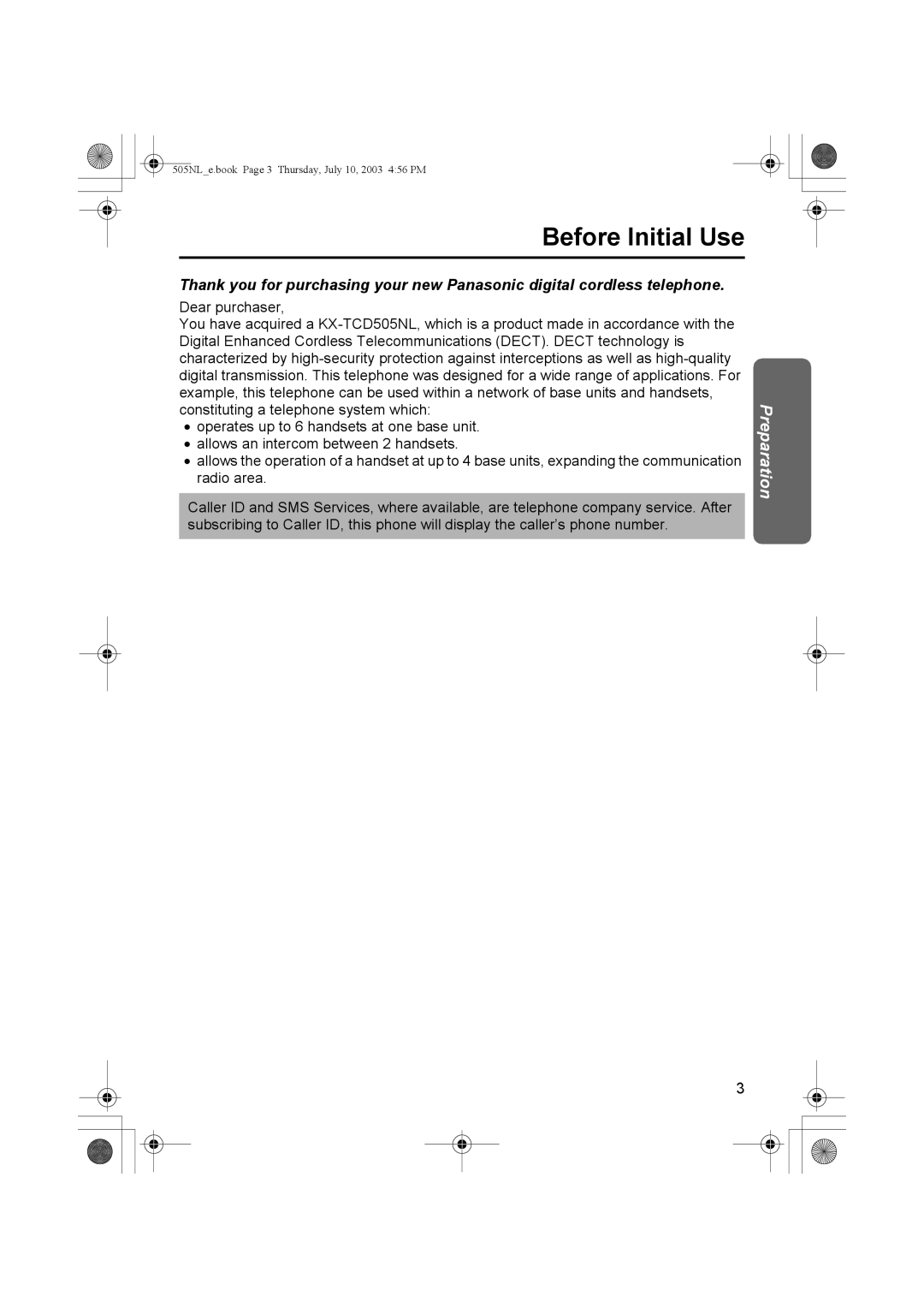 Panasonic KX-TCD505NL operating instructions Preparation 