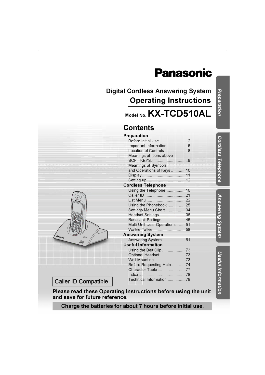 Panasonic operating instructions Model No. KX-TCD510AL, Contents 