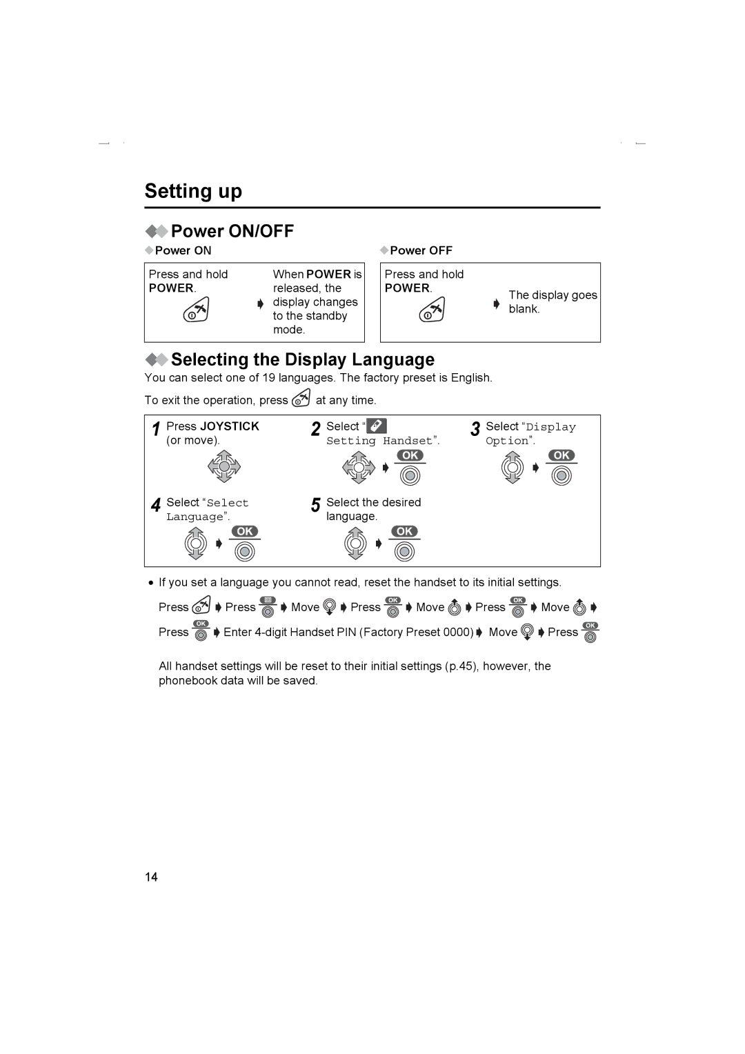 Panasonic KX-TCD510AL operating instructions Power ON/OFF, Selecting the Display Language, Power on, Power OFF 