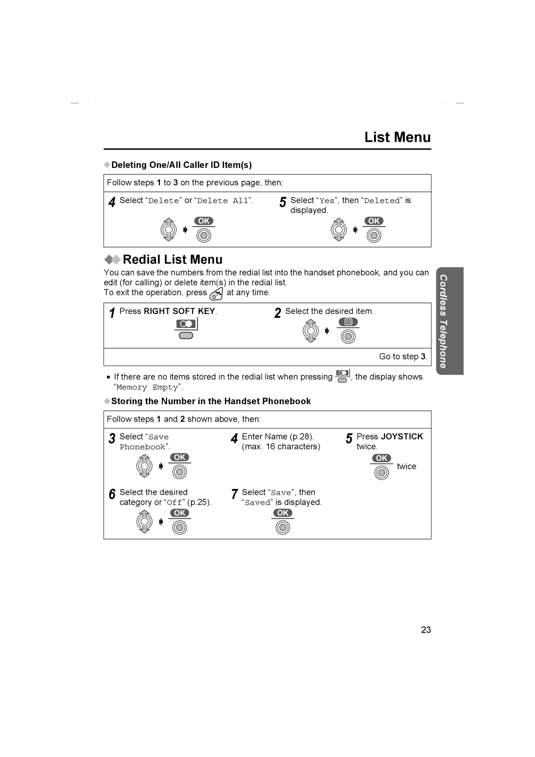 Panasonic KX-TCD510AL operating instructions Redial List Menu, Deleting One/All Caller ID Items 