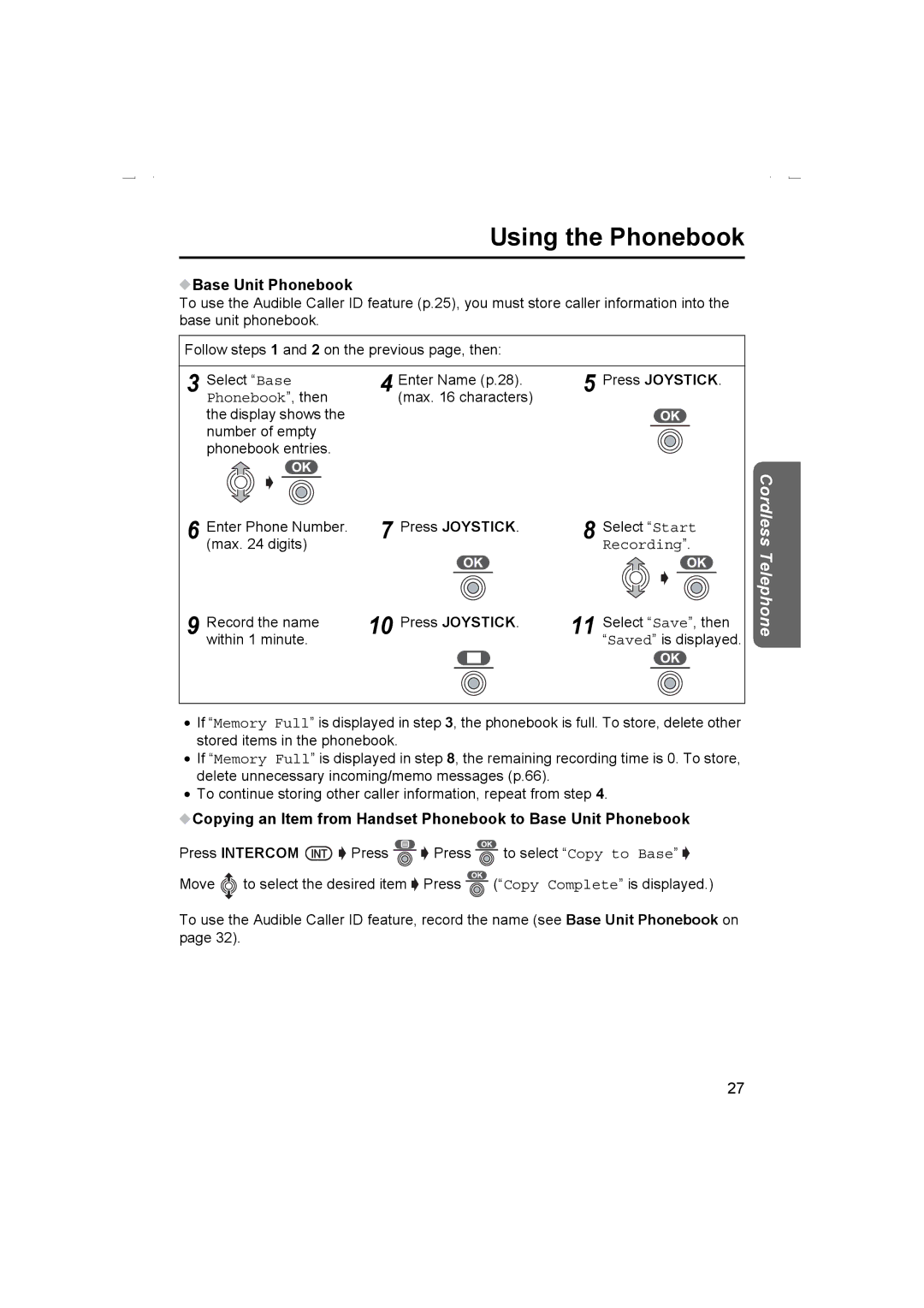 Panasonic KX-TCD510AL operating instructions Base Unit Phonebook, Phonebook , then, Recording 