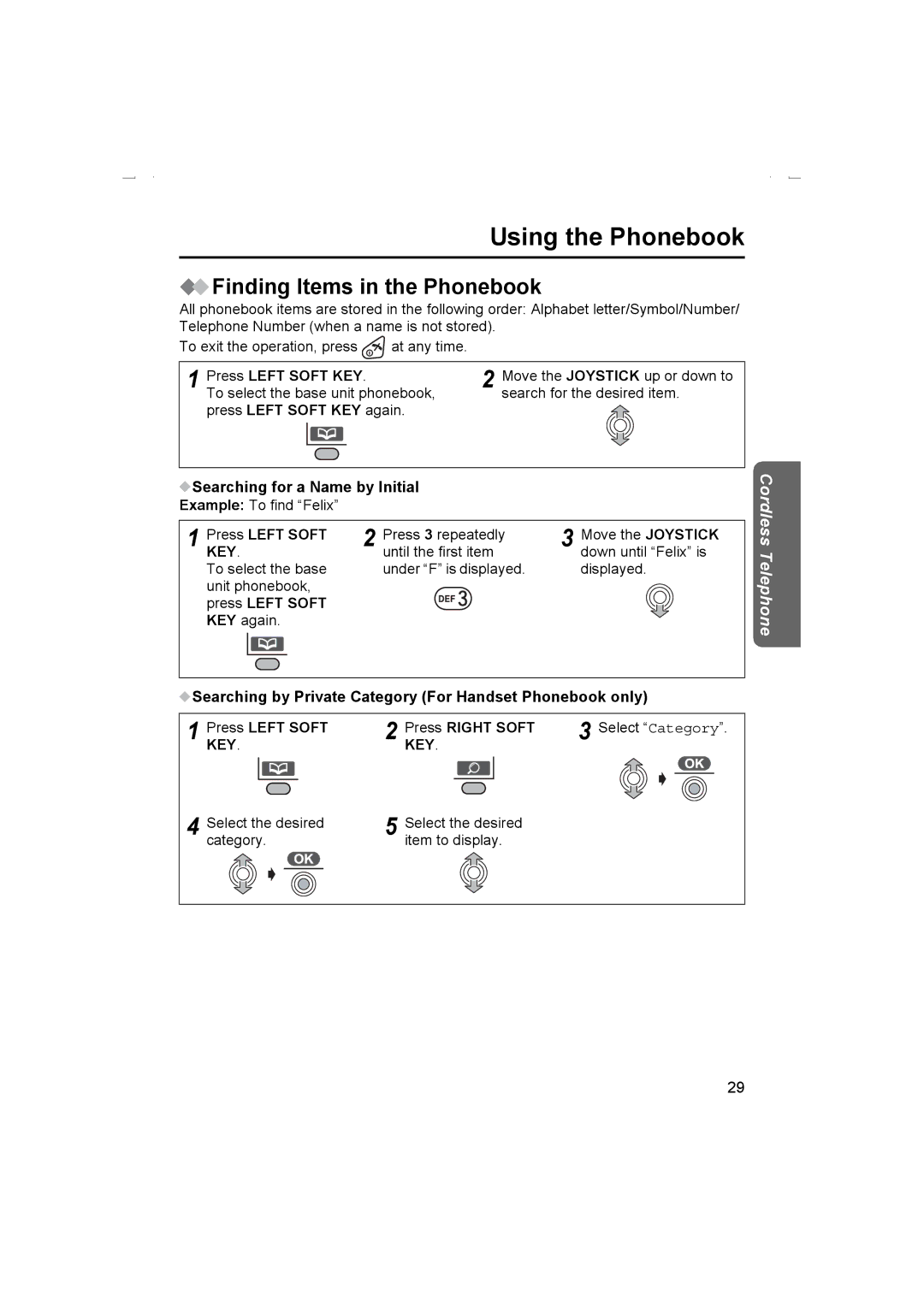 Panasonic KX-TCD510AL Finding Items in the Phonebook, Press Left Soft KEY again Searching for a Name by Initial 