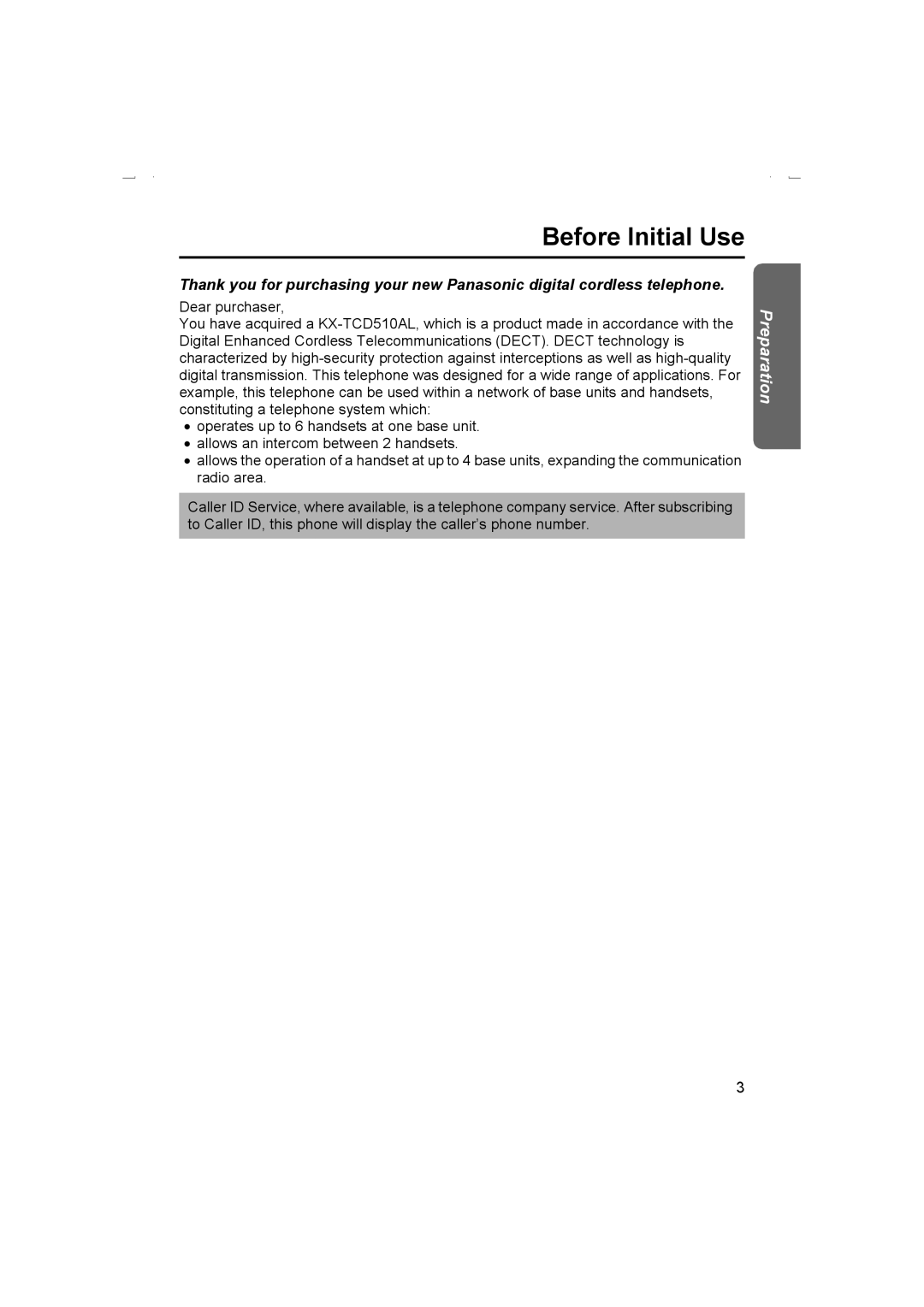 Panasonic KX-TCD510AL operating instructions Preparation 