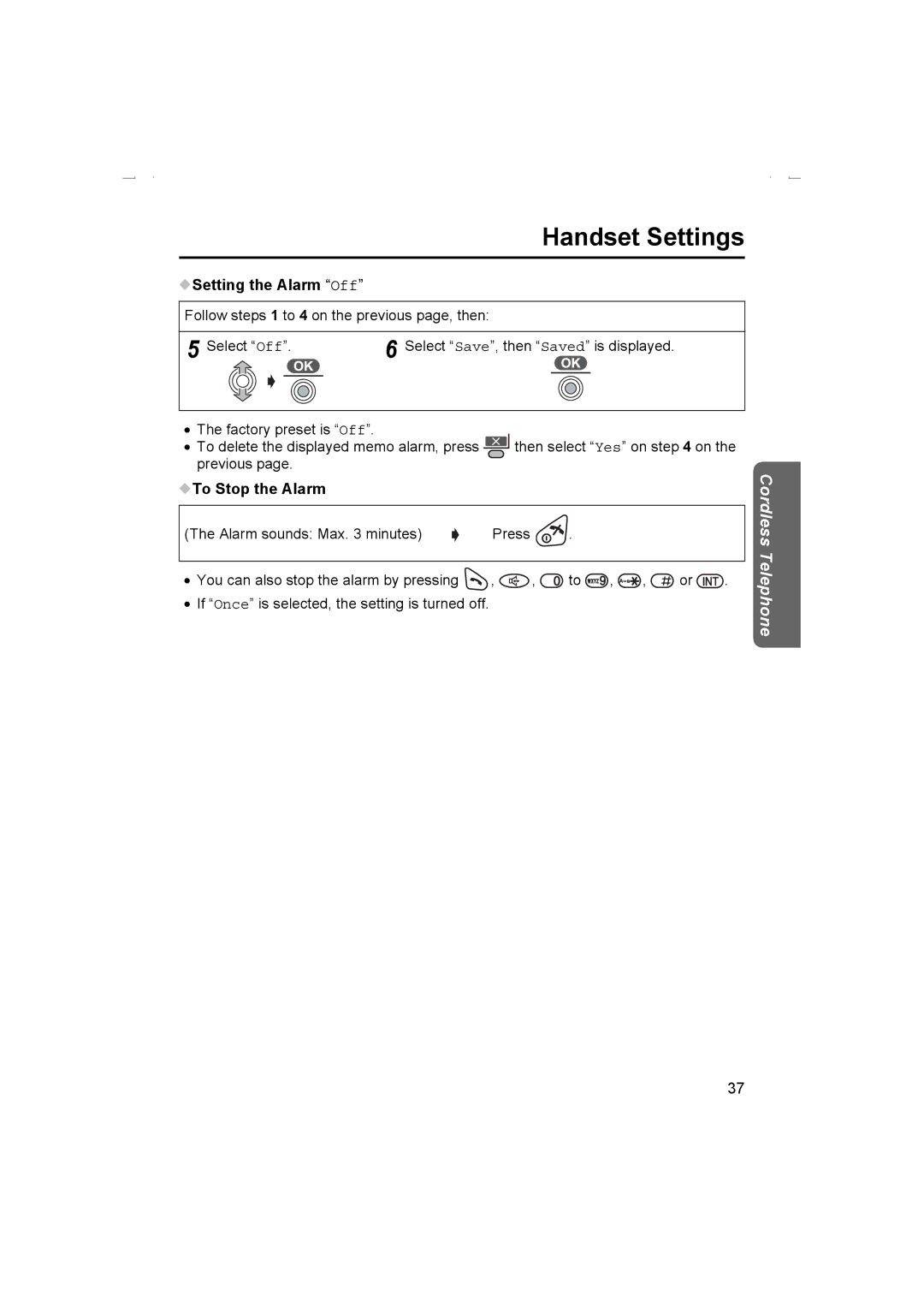 Panasonic KX-TCD510AL operating instructions Setting the Alarm Off, To Stop the Alarm 