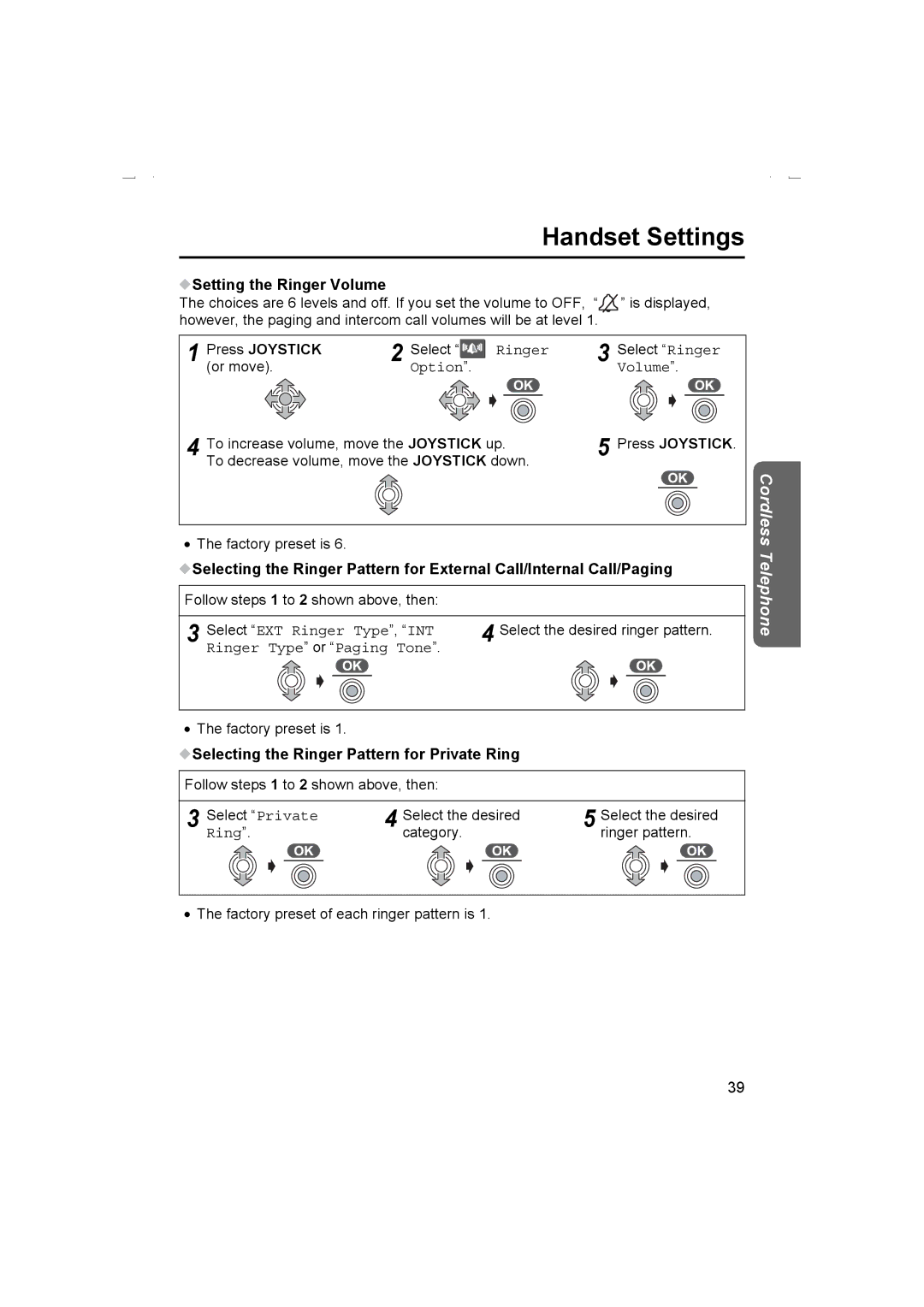 Panasonic KX-TCD510AL operating instructions Setting the Ringer Volume, Selecting the Ringer Pattern for Private Ring 