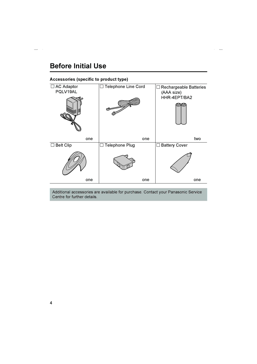 Panasonic KX-TCD510AL operating instructions Accessories specific to product type 