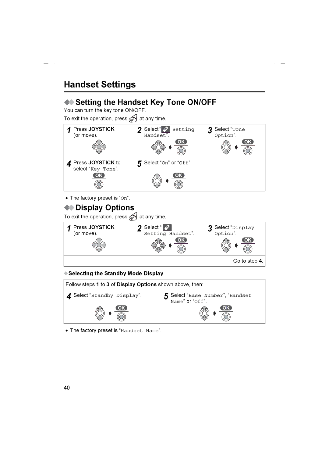 Panasonic KX-TCD510AL operating instructions Setting the Handset Key Tone ON/OFF, Display Options, Press Joystick to 