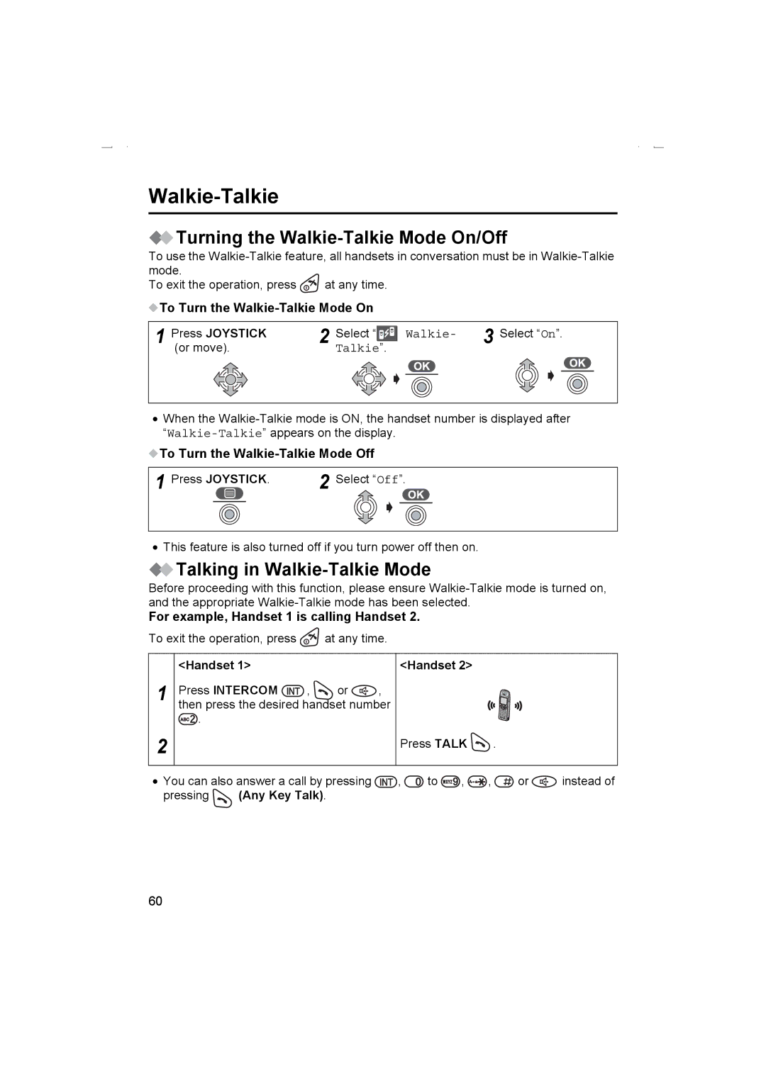 Panasonic KX-TCD510AL operating instructions Turning the Walkie-Talkie Mode On/Off, Talking in Walkie-Talkie Mode 