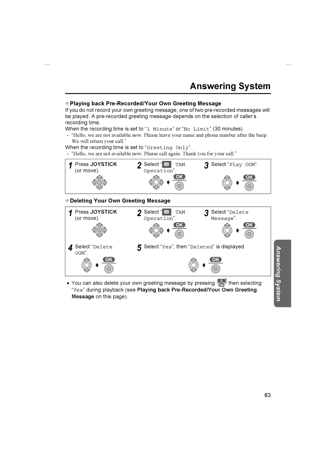 Panasonic KX-TCD510AL operating instructions Playing back Pre-Recorded/Your Own Greeting Message, Operation Message 