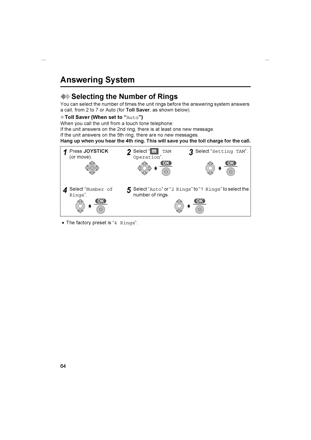 Panasonic KX-TCD510AL operating instructions Selecting the Number of Rings, Toll Saver When set to Auto, Select Number 