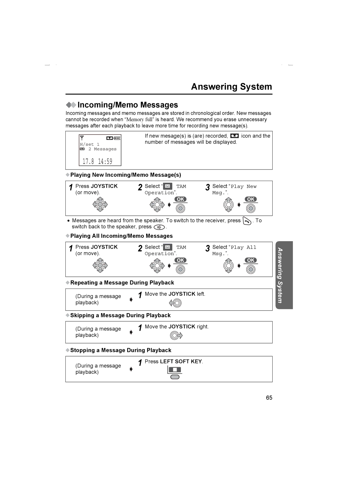 Panasonic KX-TCD510AL operating instructions Incoming/Memo Messages 