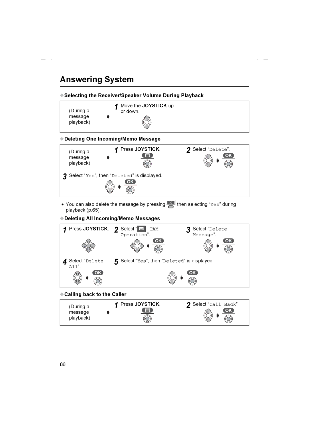 Panasonic KX-TCD510AL Selecting the Receiver/Speaker Volume During Playback, Deleting One Incoming/Memo Message, All 