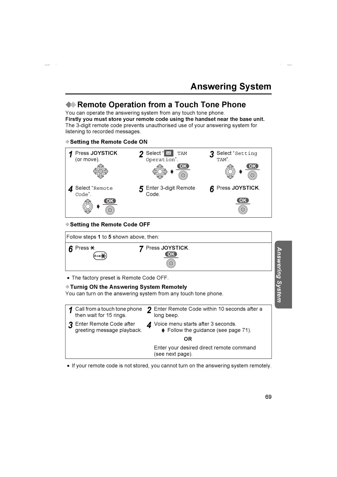 Panasonic KX-TCD510AL operating instructions Remote Operation from a Touch Tone Phone, Setting the Remote Code OFF 