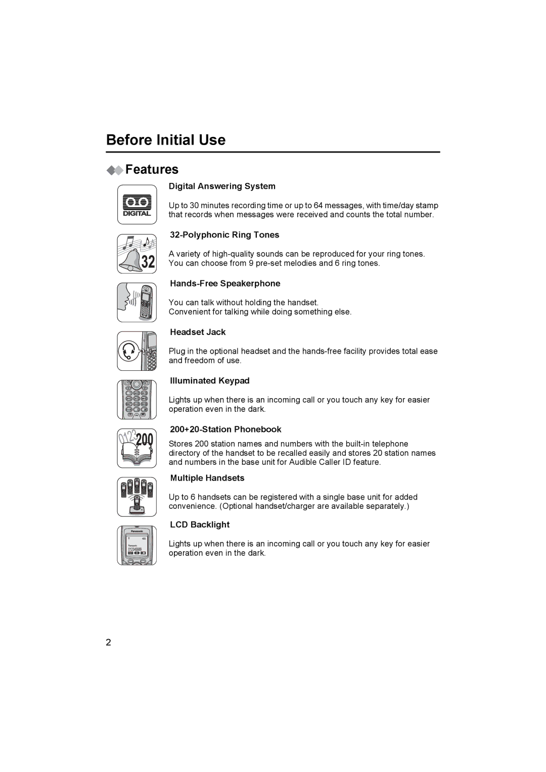 Panasonic KX-TCD510NZ operating instructions Before Initial Use, Features 