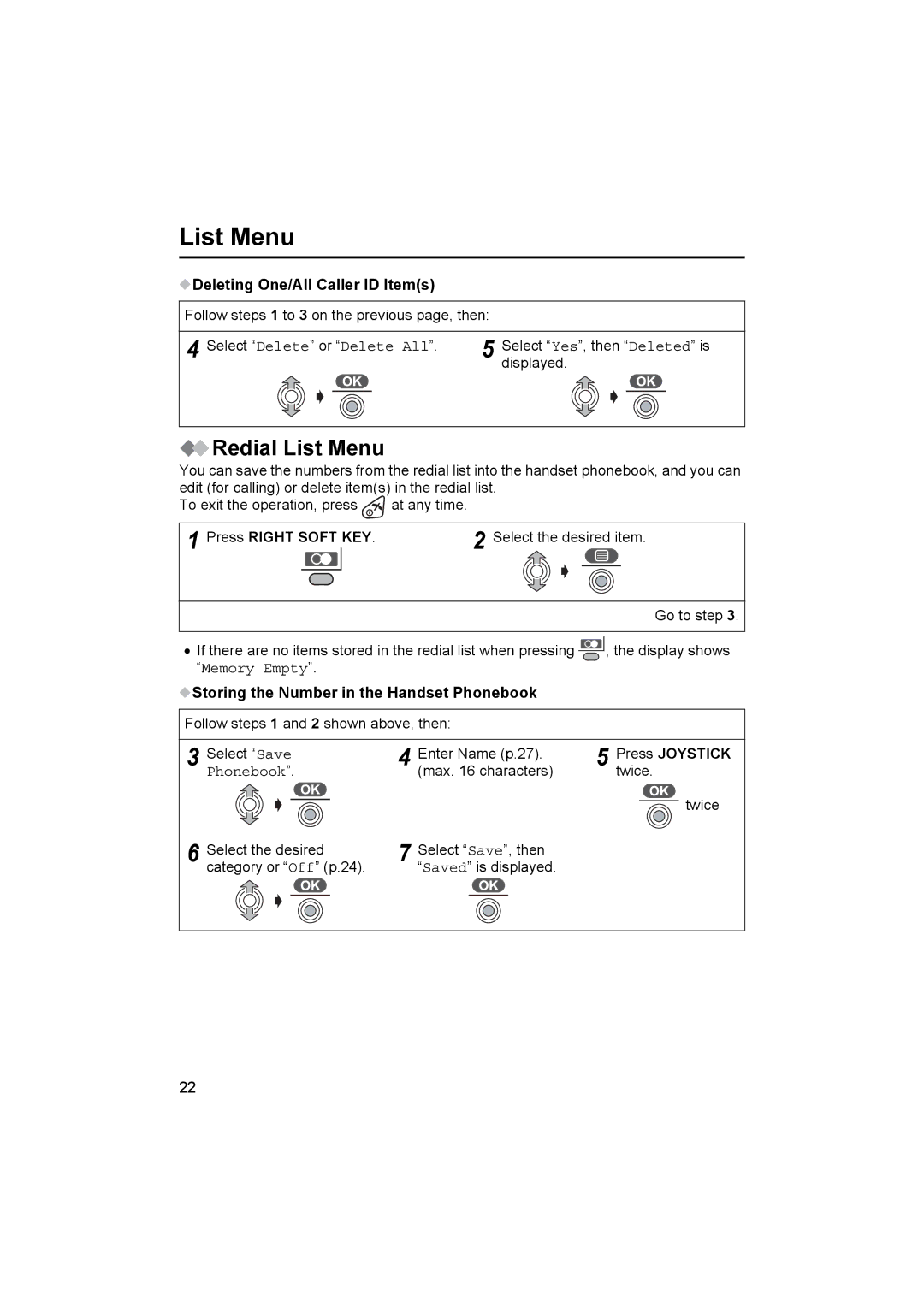 Panasonic KX-TCD510NZ operating instructions Redial List Menu, Deleting One/All Caller ID Items 