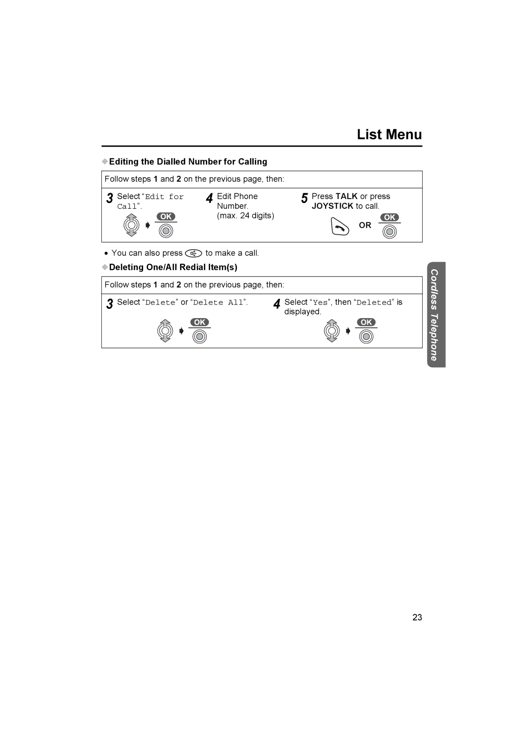 Panasonic KX-TCD510NZ operating instructions Editing the Dialled Number for Calling, Deleting One/All Redial Items 