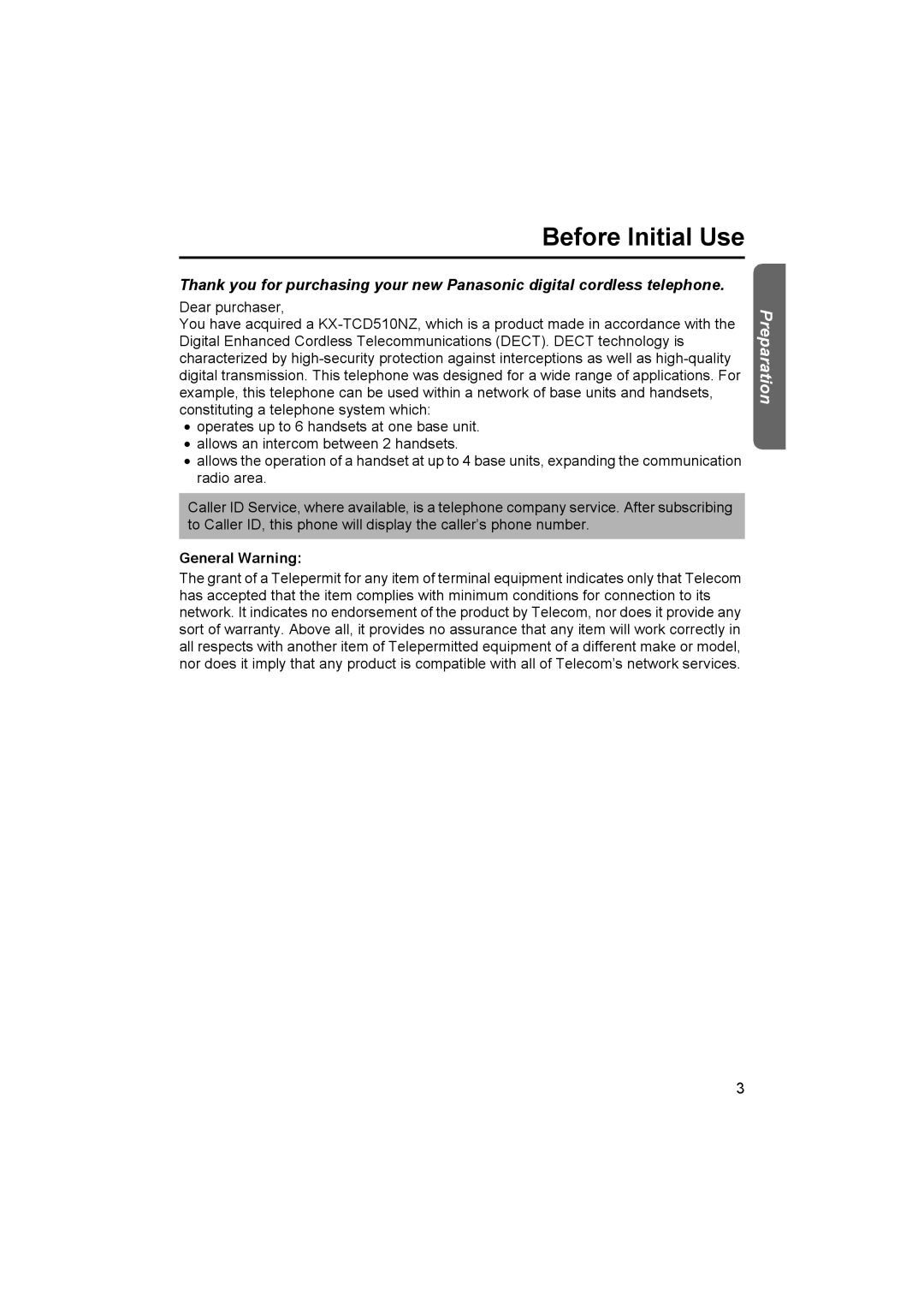 Panasonic KX-TCD510NZ operating instructions General Warning 