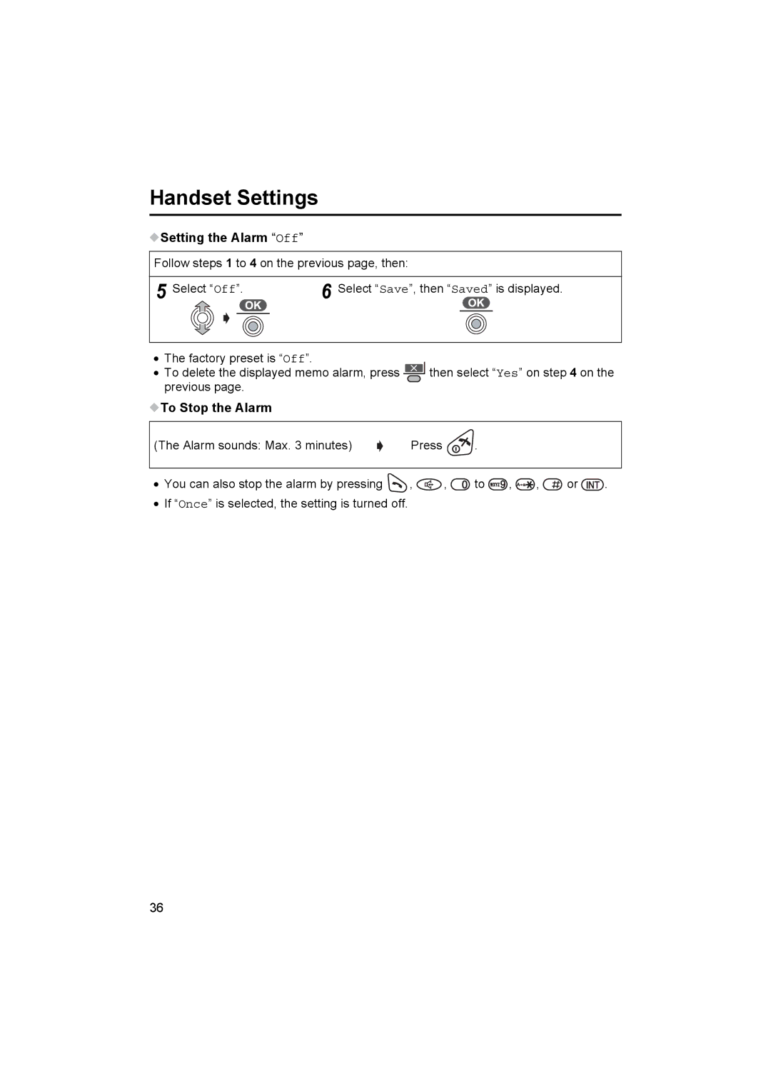 Panasonic KX-TCD510NZ operating instructions Setting the Alarm Off, To Stop the Alarm 