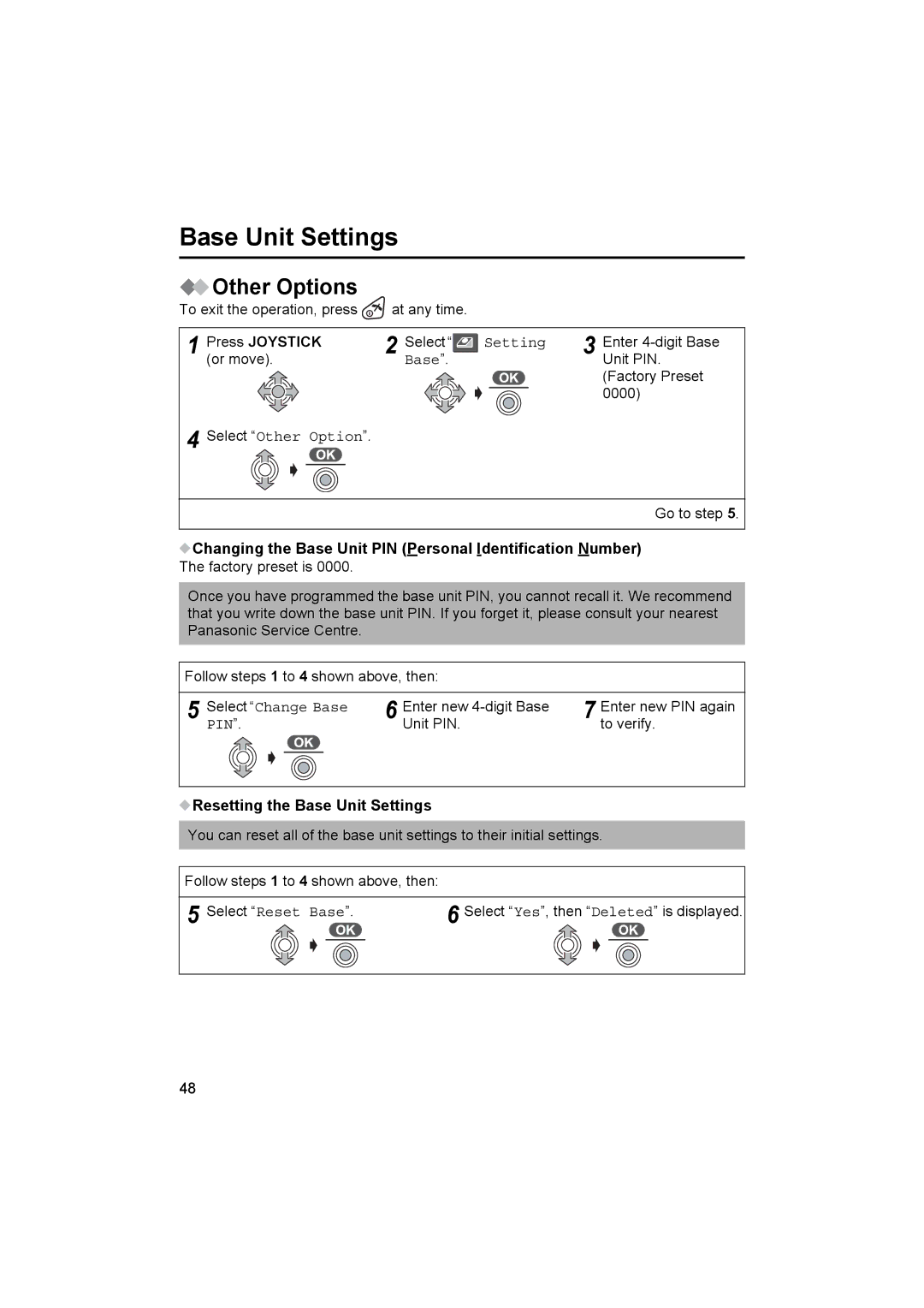 Panasonic KX-TCD510NZ operating instructions Changing the Base Unit PIN Personal Identification Number, Select Change Base 